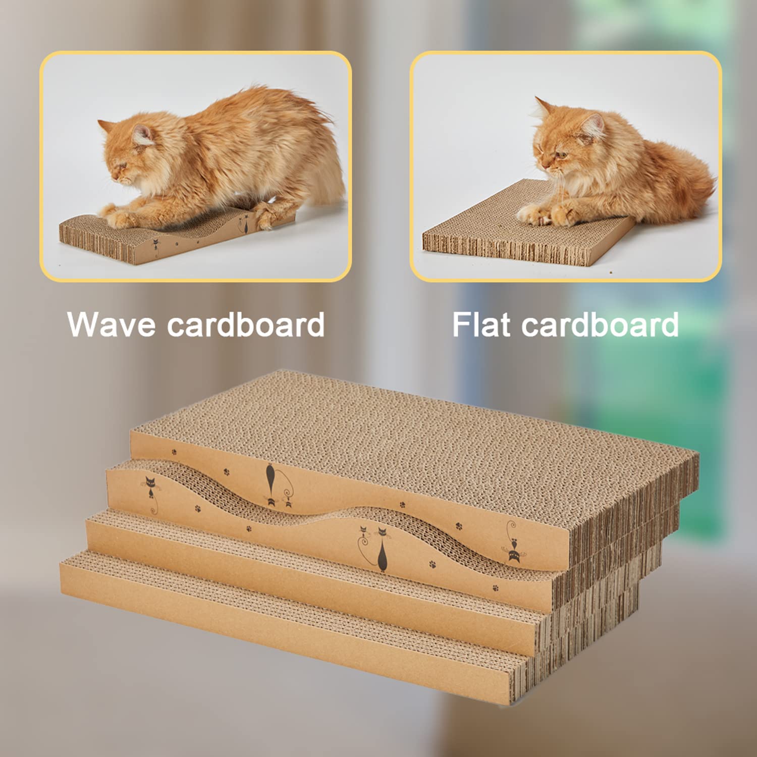RUBMEOW Cat Scratcher Cardboard Pad Scratch Box,4pcs Scratching Board