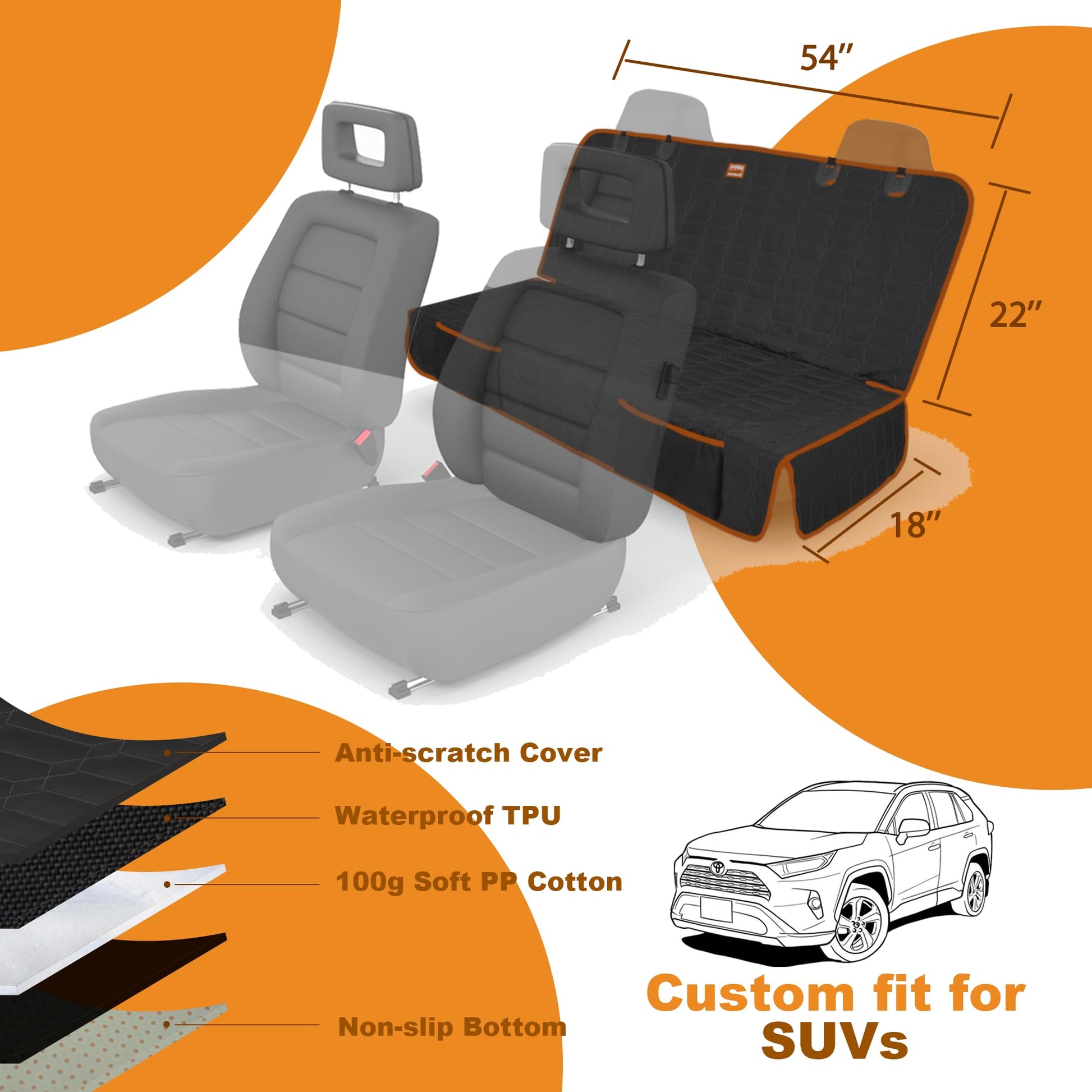 Reliadura Dog Seat Cover for Back Seat Waterproof Bench Seat Seat