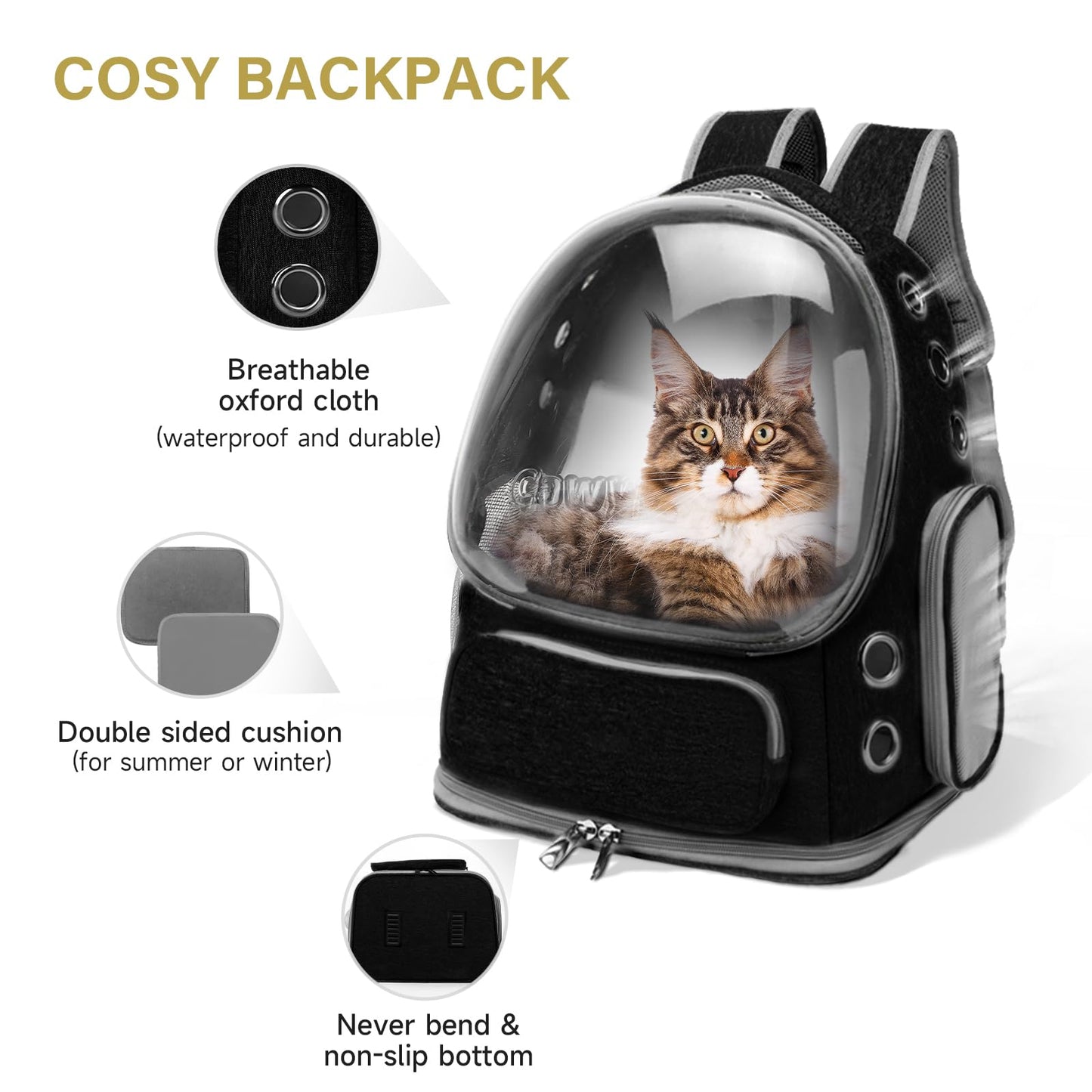 Cawypety Cat Backpack Carrier, Breathable Cat Carrier Large Carrier