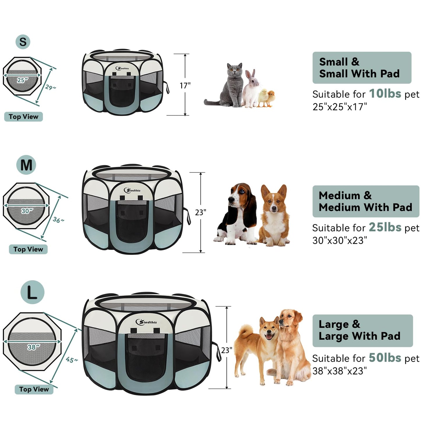 Siedihit Dog Playpen with Washable Pee Pad, Puppy Pet Cat Playpen