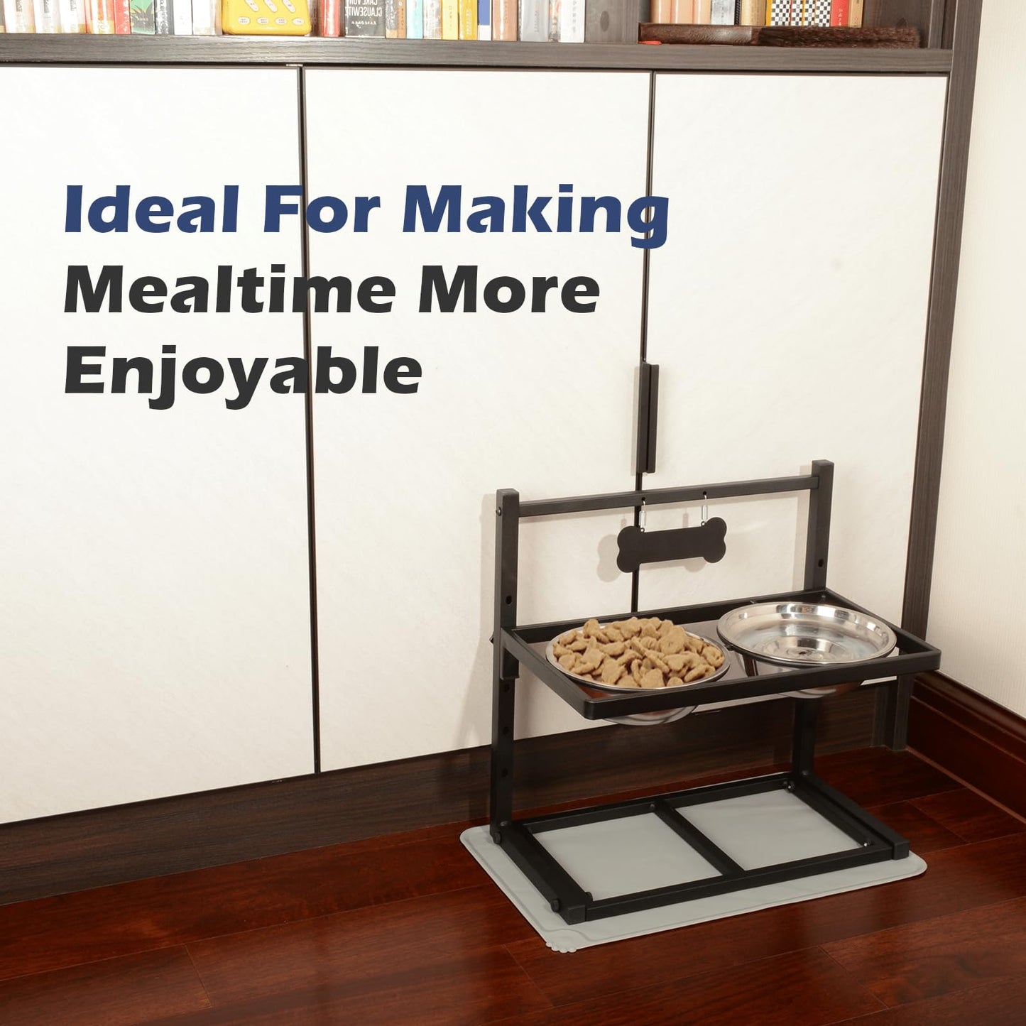 ADENGL Elevated Dog Bowls with Slow Feeder, 5 Adjustable Heights Mat