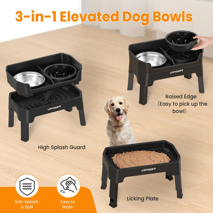 URPOWER 3-in-1 Elevated Dog Bowls Mess Proof Double Deck 4 Height Bowl