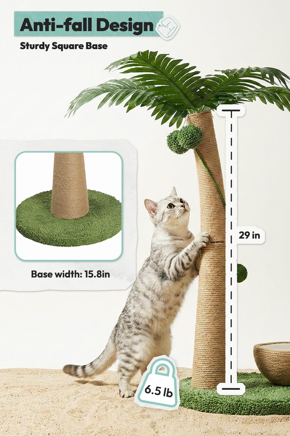 POMESEA 33" Tall Cat Scratching Post, Natural Jute Cat Scratcher Ball