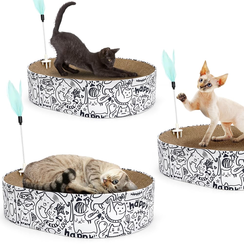 Cat Scratcher Cardboard, 2in1 Oval Cat Scratcher Bed for Indoor Pad