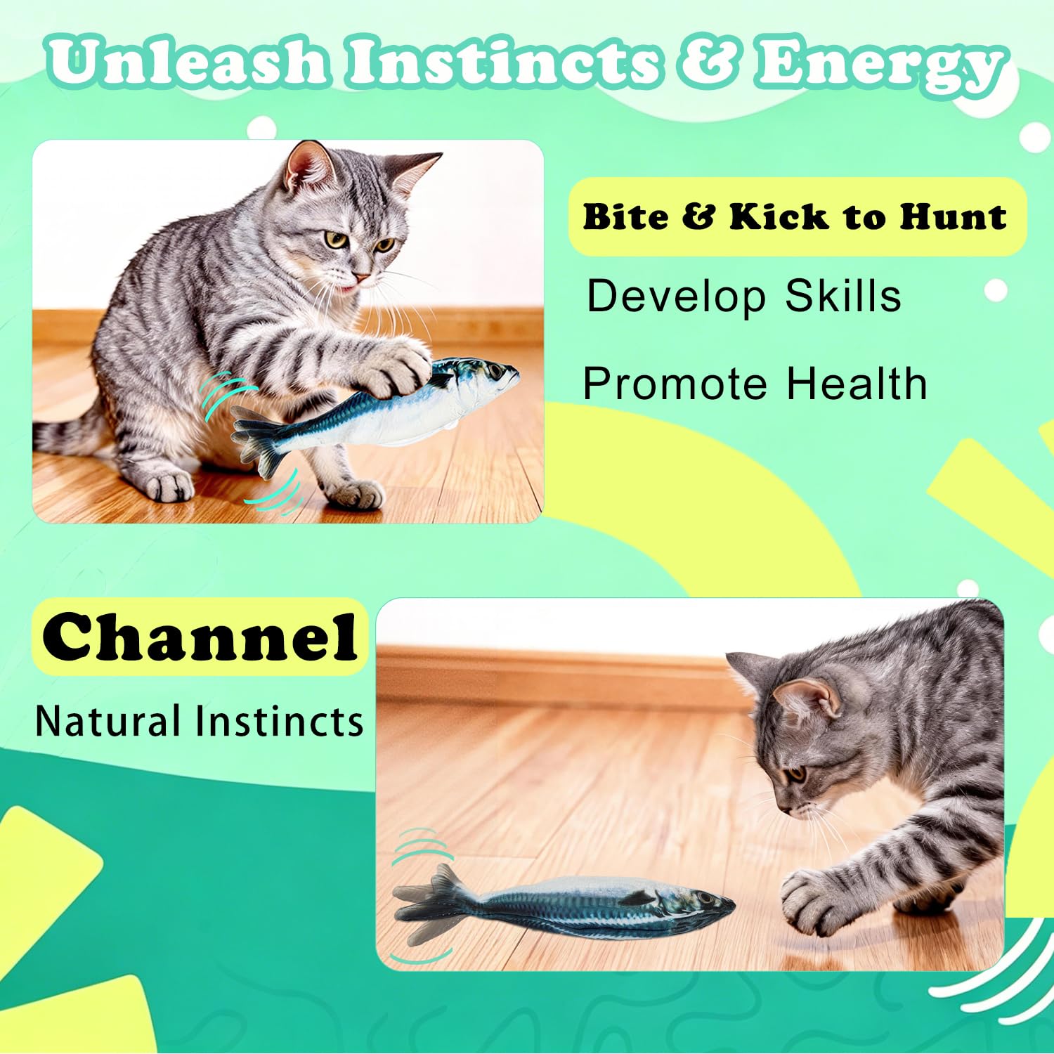 Satauko Realistic Floppy Fish Cat Toys, 3 Pack Mini-Sized, Moving Toys