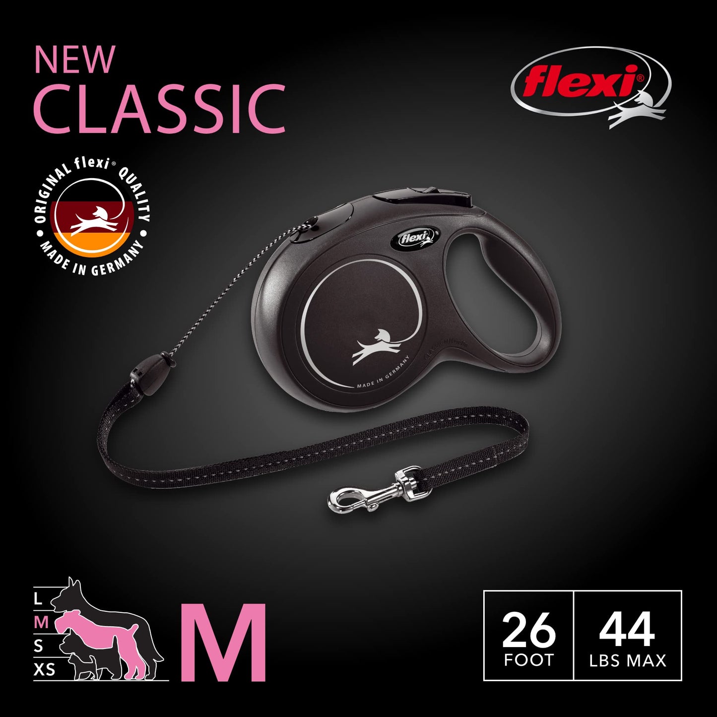 FLEXI New Classic Cord Retractable Dog Leash for Medium Dogs up Leash