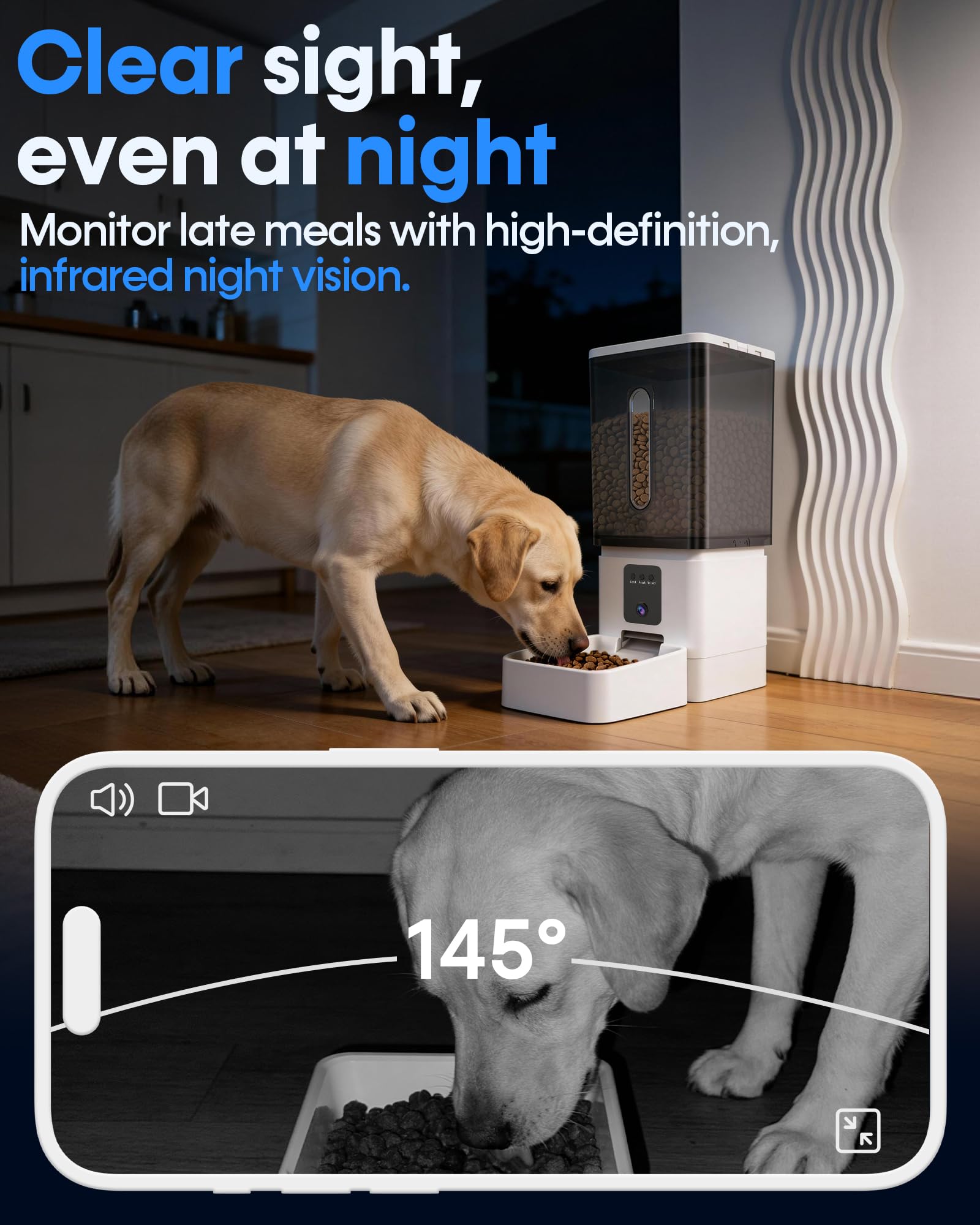 Large Dog Automatic Feeder with Camera: /50 Cups Home Smart Dog Feeder