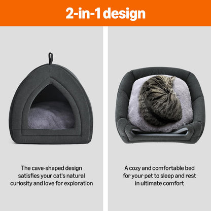 Amazon Basics Cat Cave Bed, 2-in-1 Foldable House for Indoor Bed