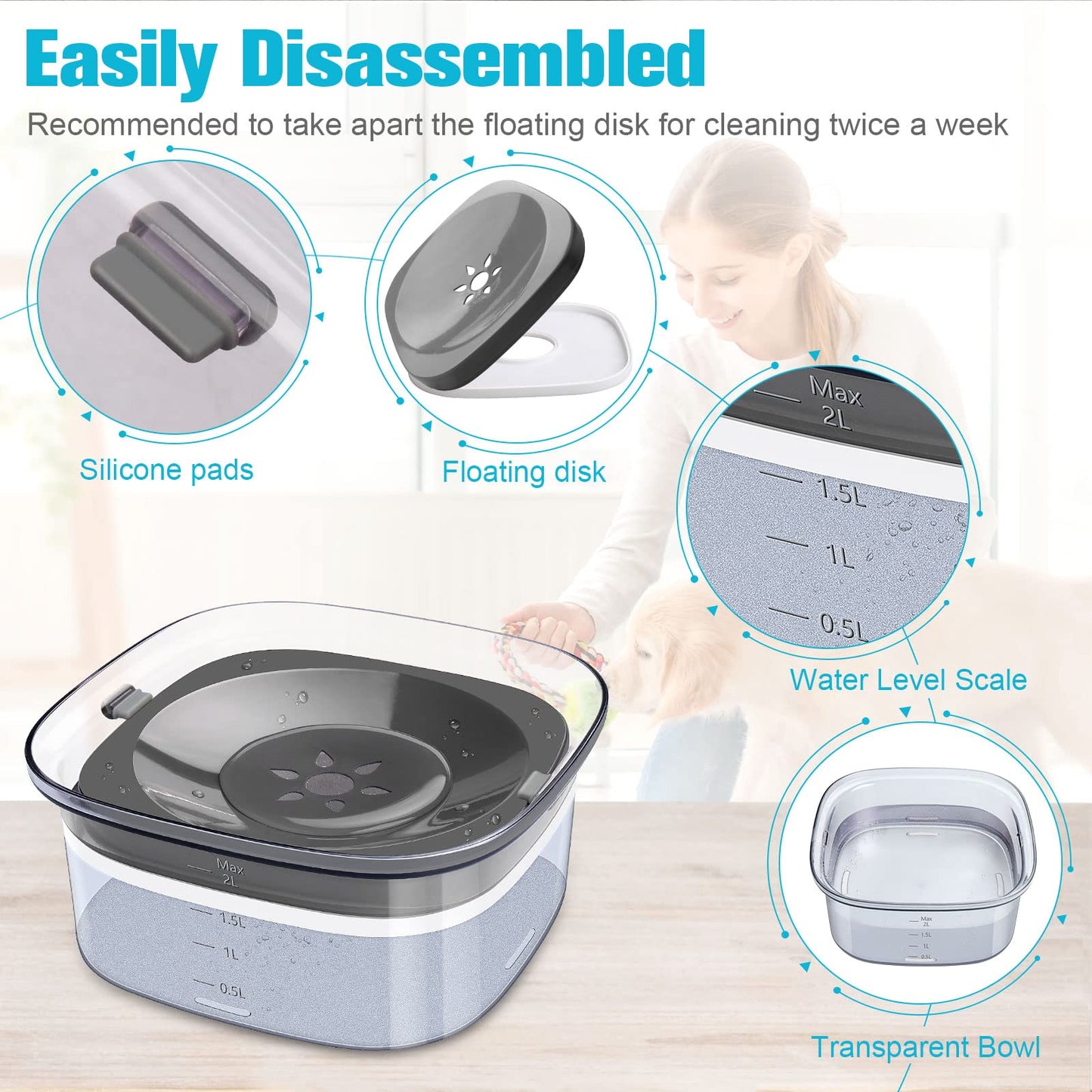 UPSKY Dog Water Bowl No Spill Dog Bowls Large Capacity Spill Bowl