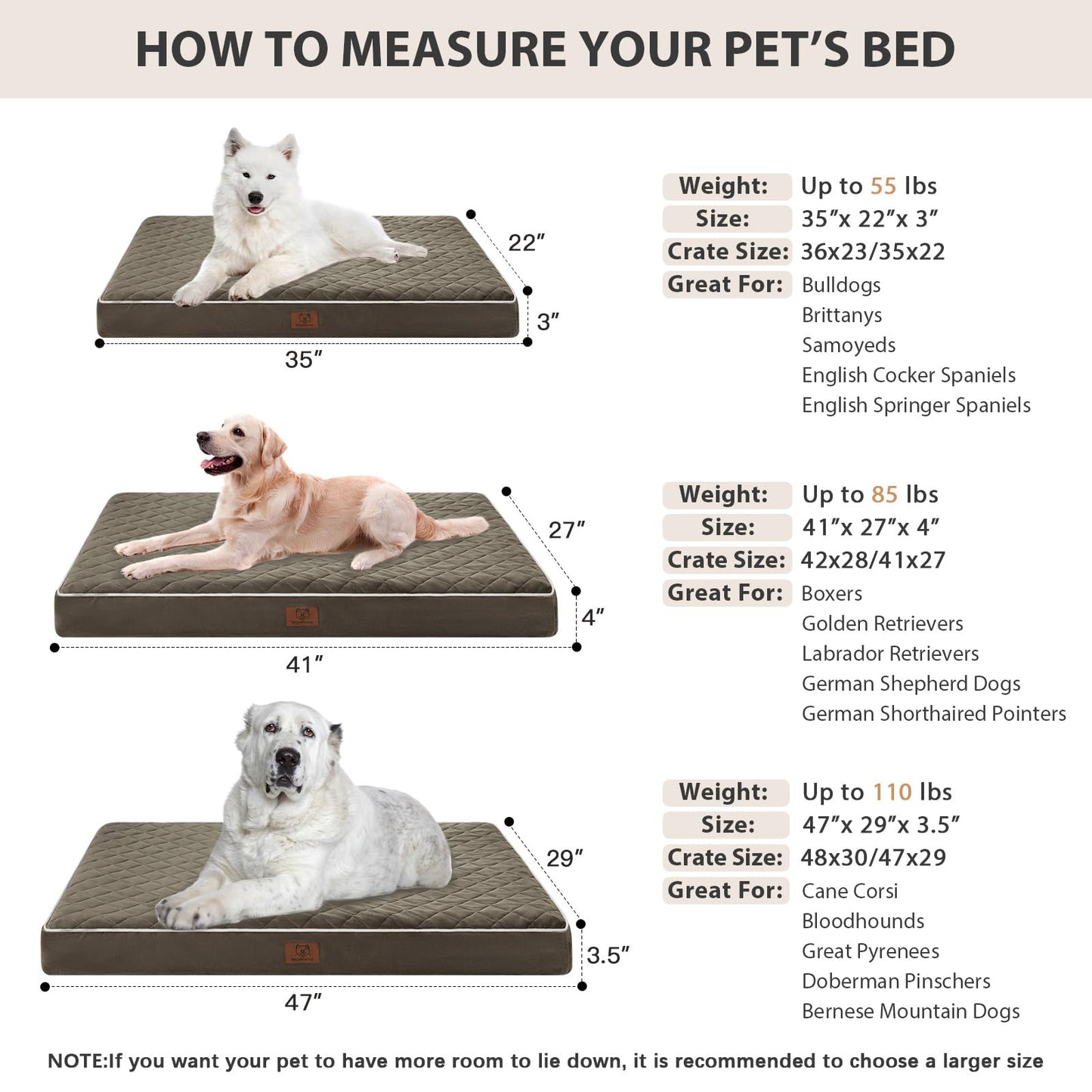 WNPETHOME Orthopedic XL Dog Bed for Crate, Waterproof Extra Bed