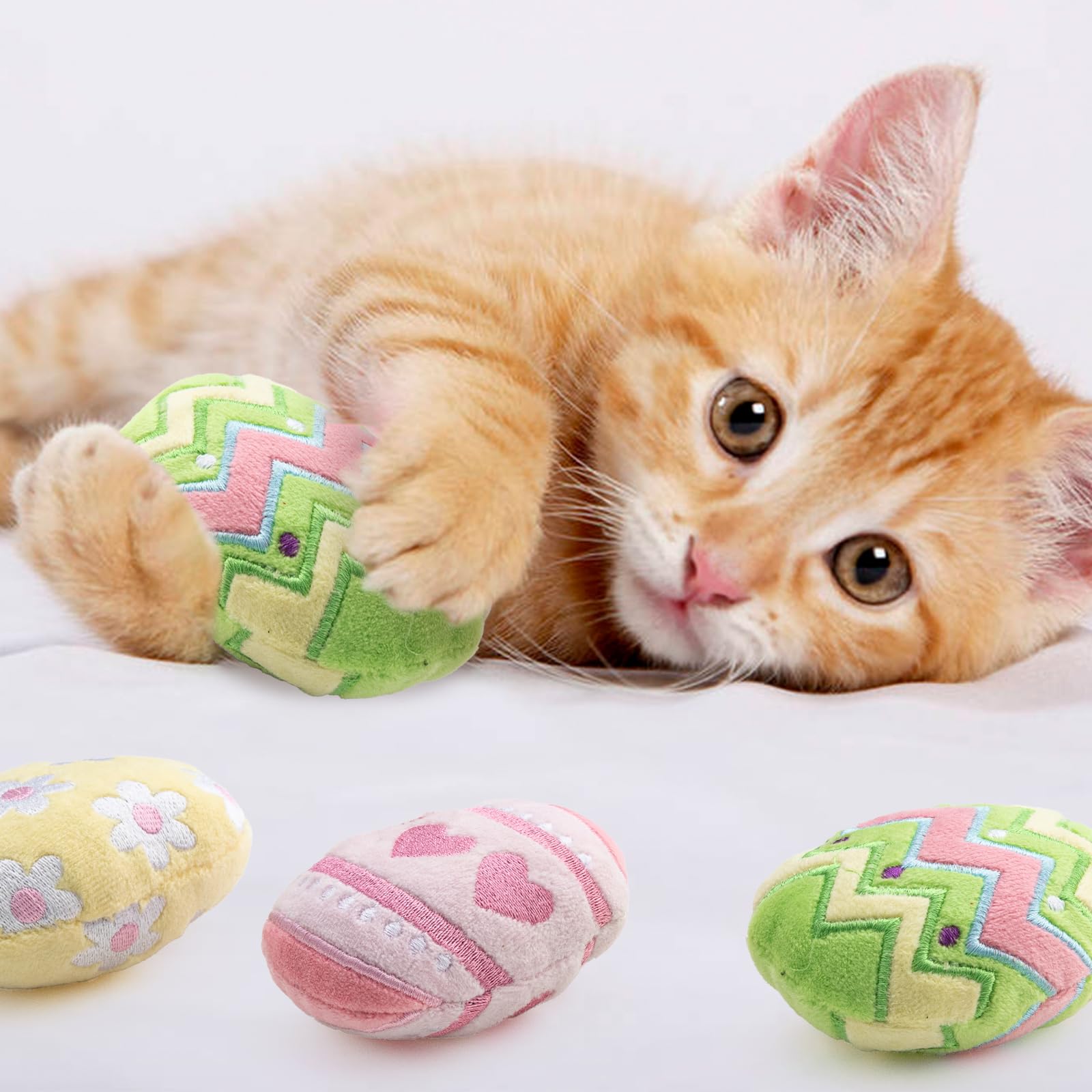 Jocomoni 6pcs Easter Catnip Toy，Indoor Easter Egg Shaped Cat Catnip