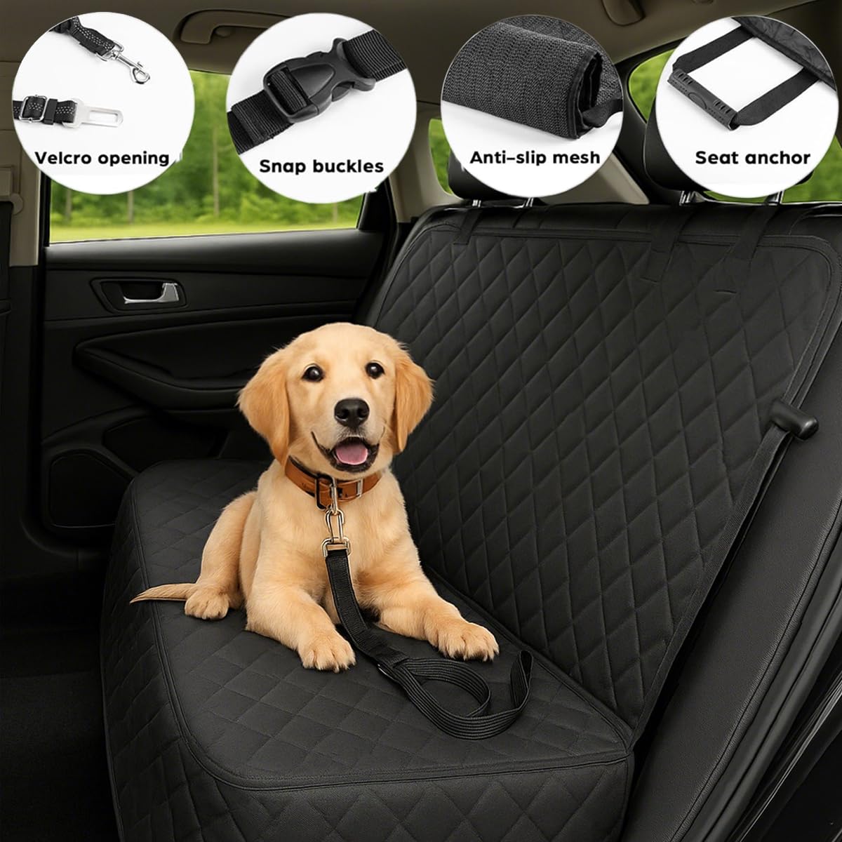 fidozen Waterproof Dog Car Seat Cover with Belt for Back Seat Seat