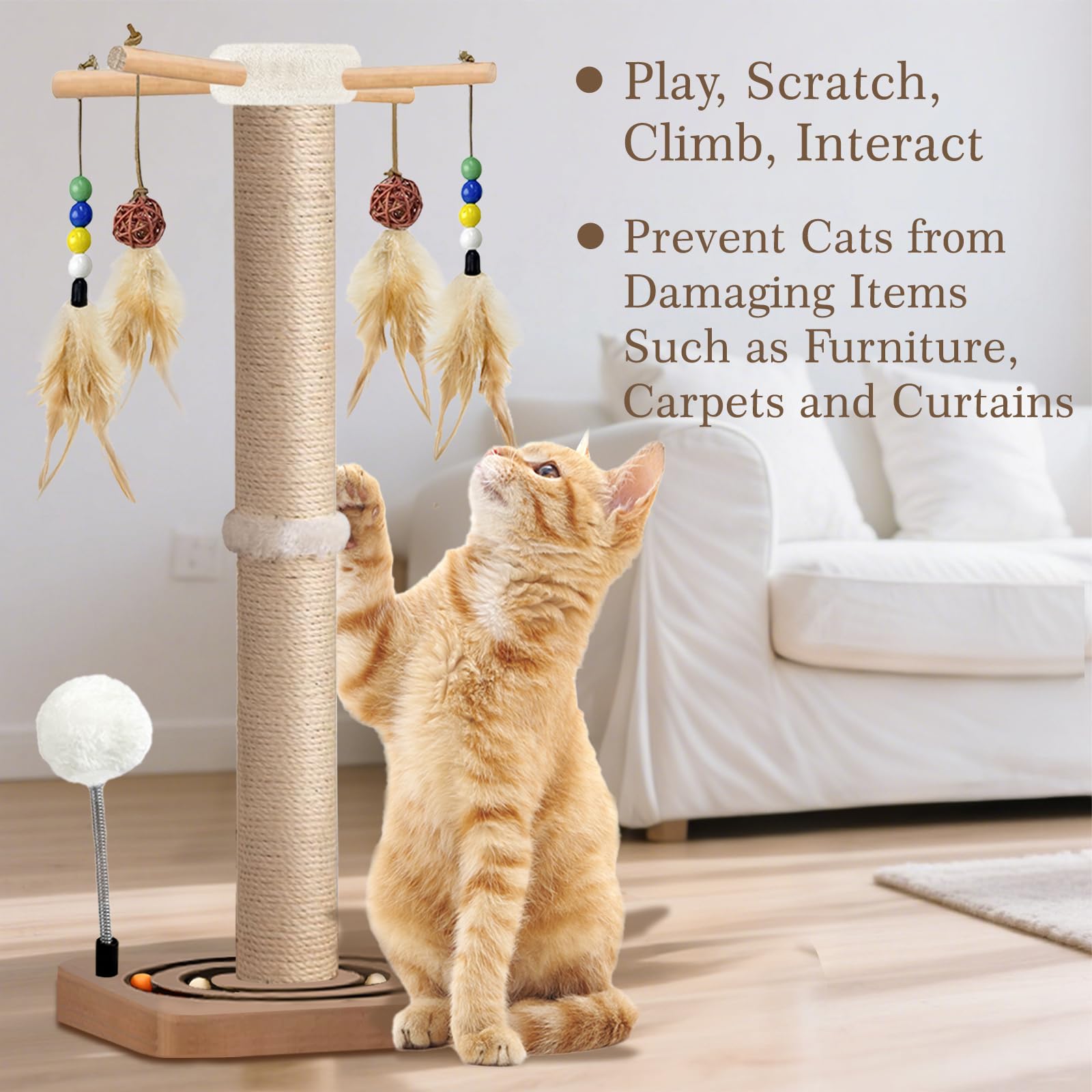PAROTO Tall Cat Scratching Post, Sisal Cat Tree Tower Scratcher
