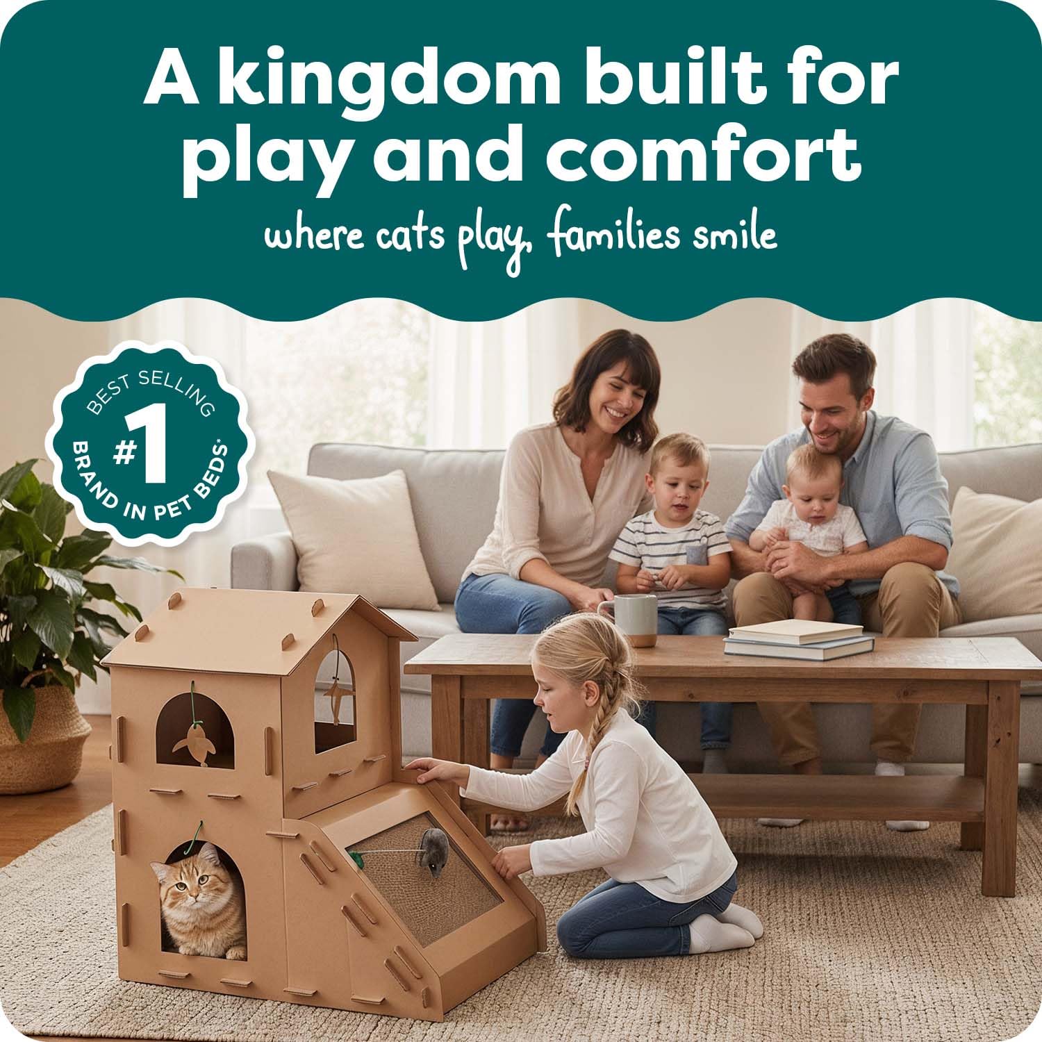FurHaven Townhouse Multi-Level Cardboard Cat House for Indoor House