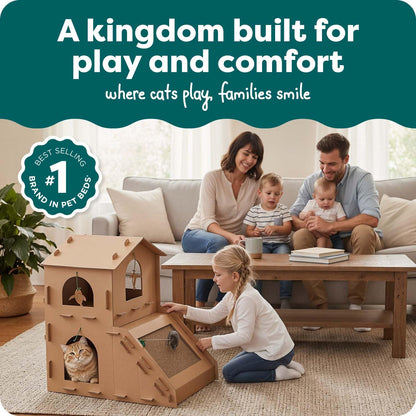 FurHaven Townhouse Multi-Level Cardboard Cat House for Indoor House