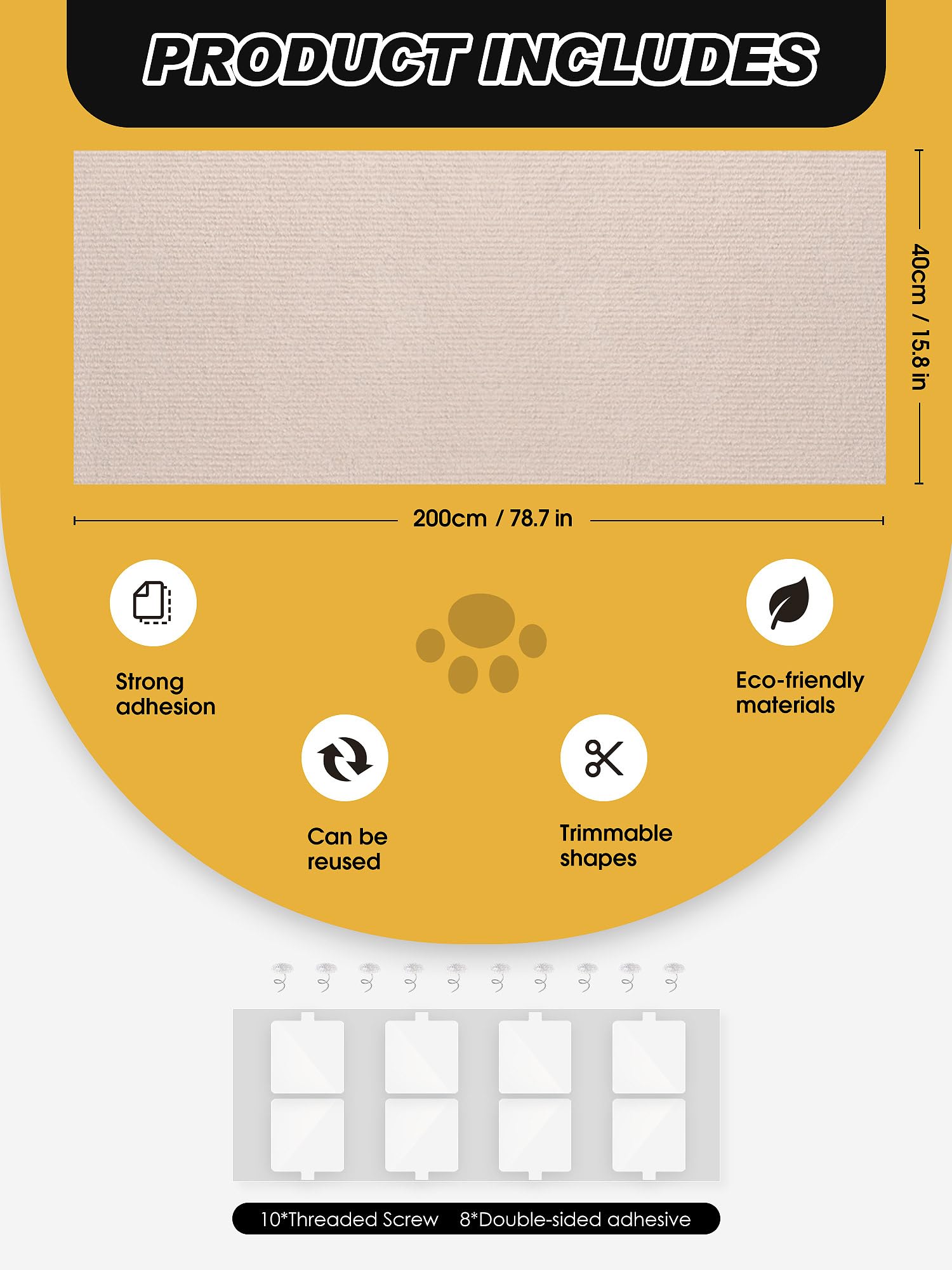 Minyii x15.8" Cat Scratch Mat, Trimmable Self-Adhesive Carpet, Pads