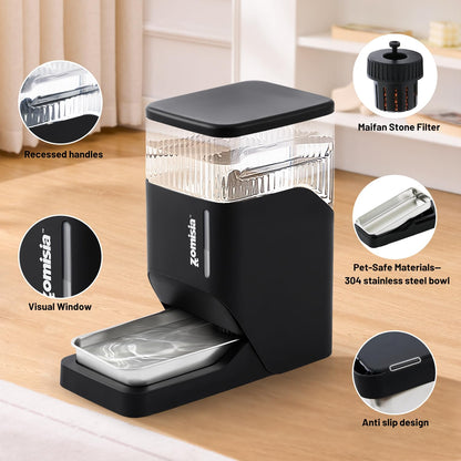ZOMISIA Gravity Cat Water Dispenser with Stainless Steel Bowl
