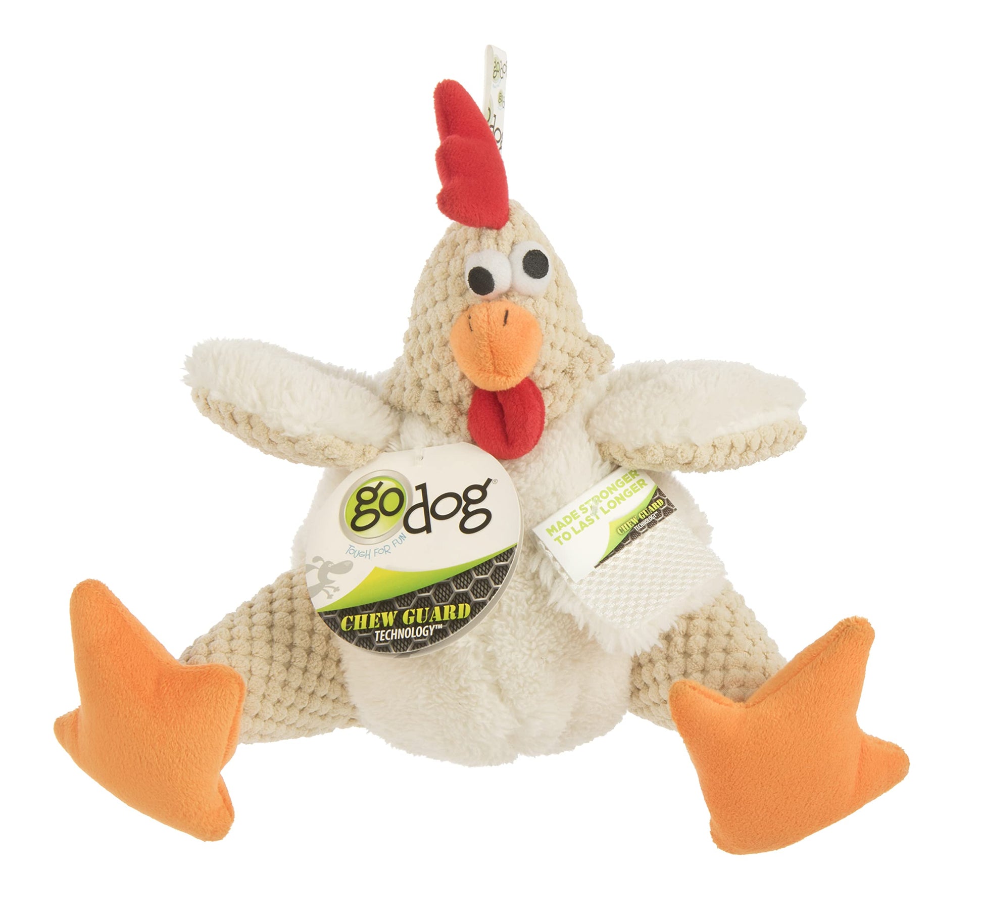 goDog Checkers Fat Rooster Squeaky Plush Dog Toy, Chew Guard Plush