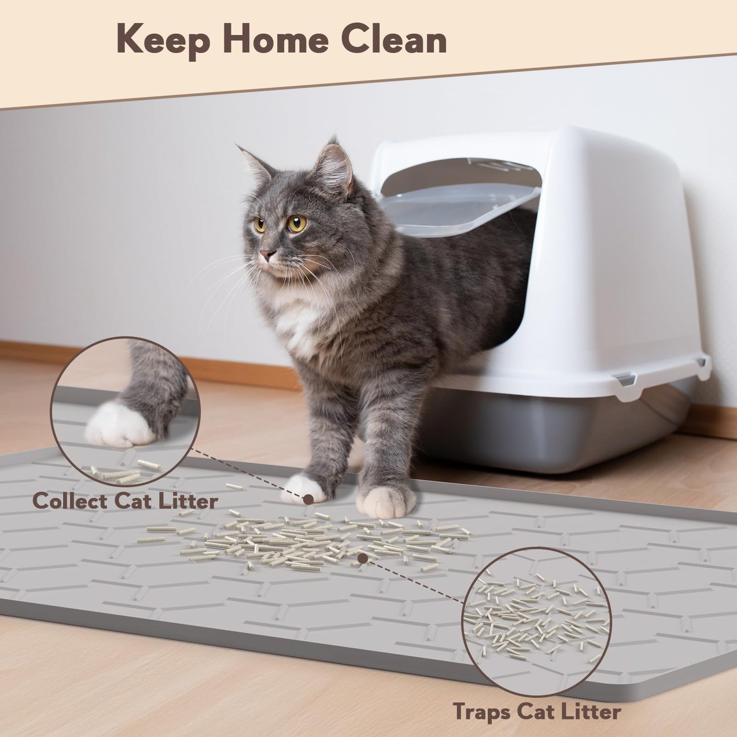 Garoopion Cat Litter Box Mat, Large 40" X 28" Litter Trapping Mat