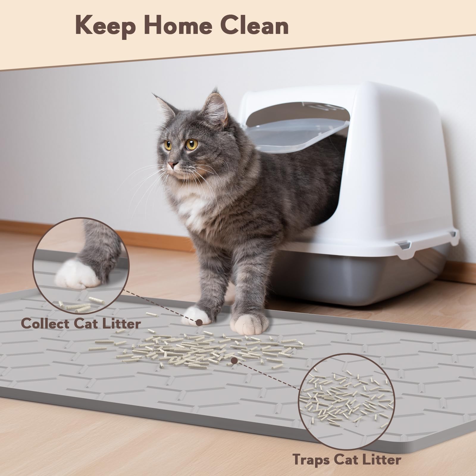 Garoopion Cat Litter Box Mat, Large 40" X 28" Litter Trapping Mat