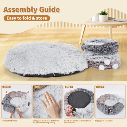 Odoland Large Cats Tunnels for Indoor Cats Fluffy Warm Cat Bed