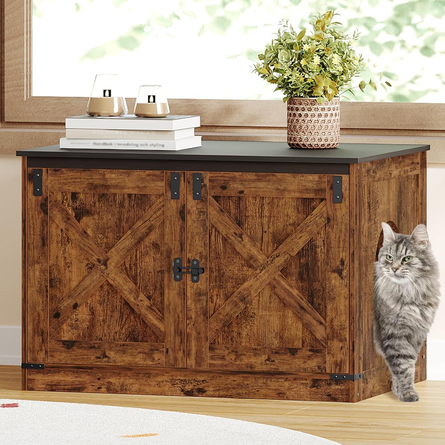 Hzuaneri Cat Litter Box Enclosure with Cushion, Hidden Litter House