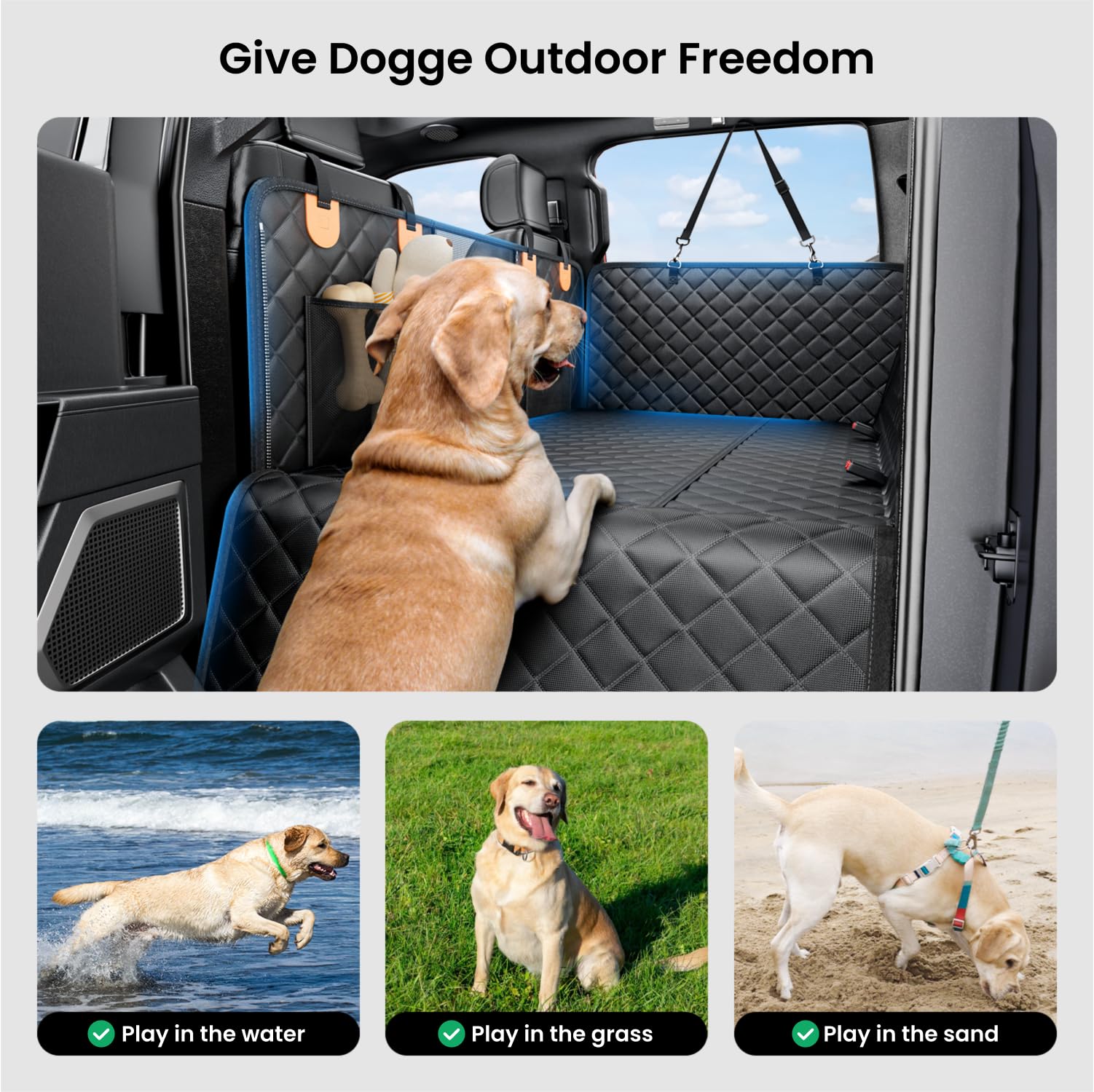 REEVAA Dog Truck Seat Cover for Back Seat, Hard Bottom Dog Hammock