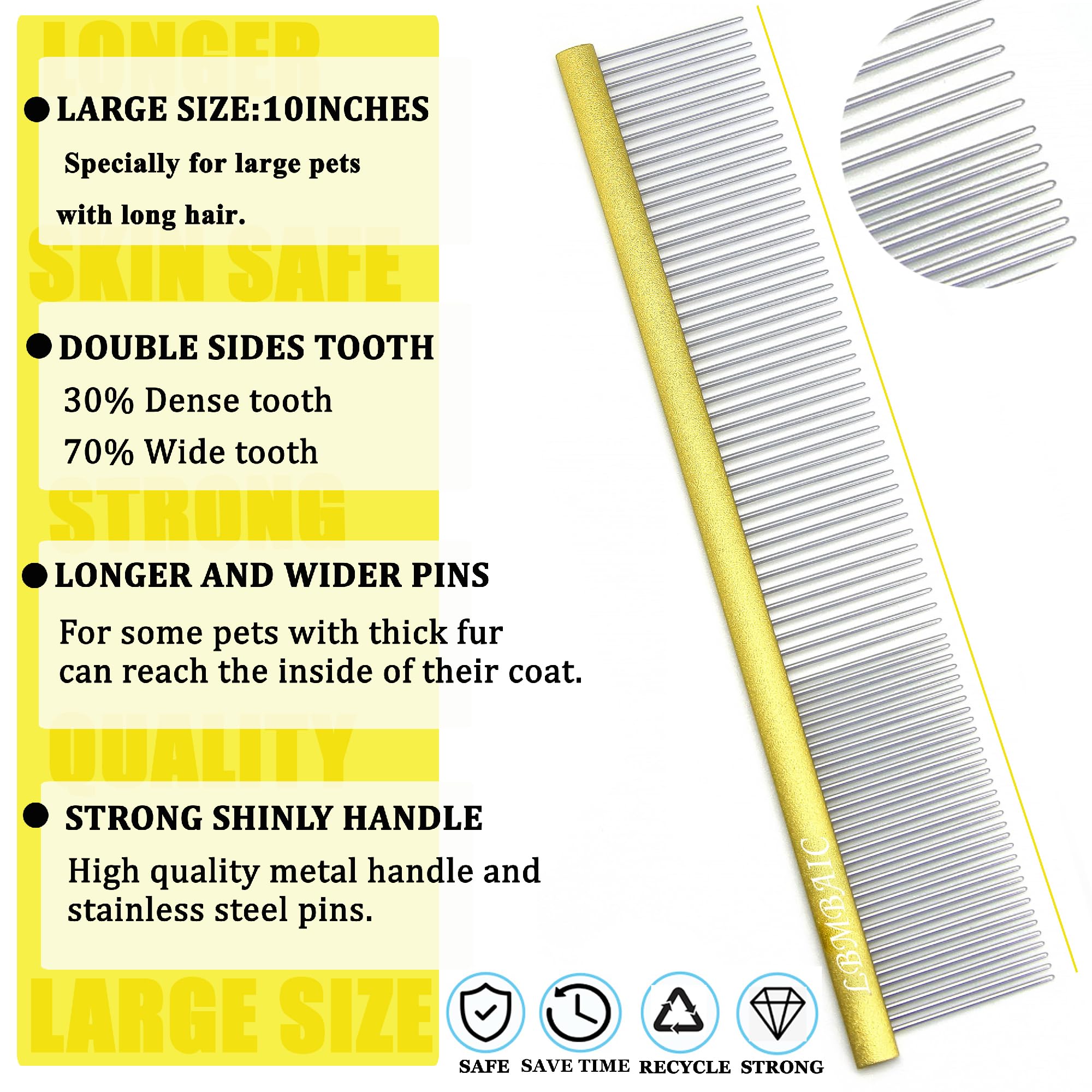 Large Metal Dog Grooming Comb for Shedding Matted Hair Comb