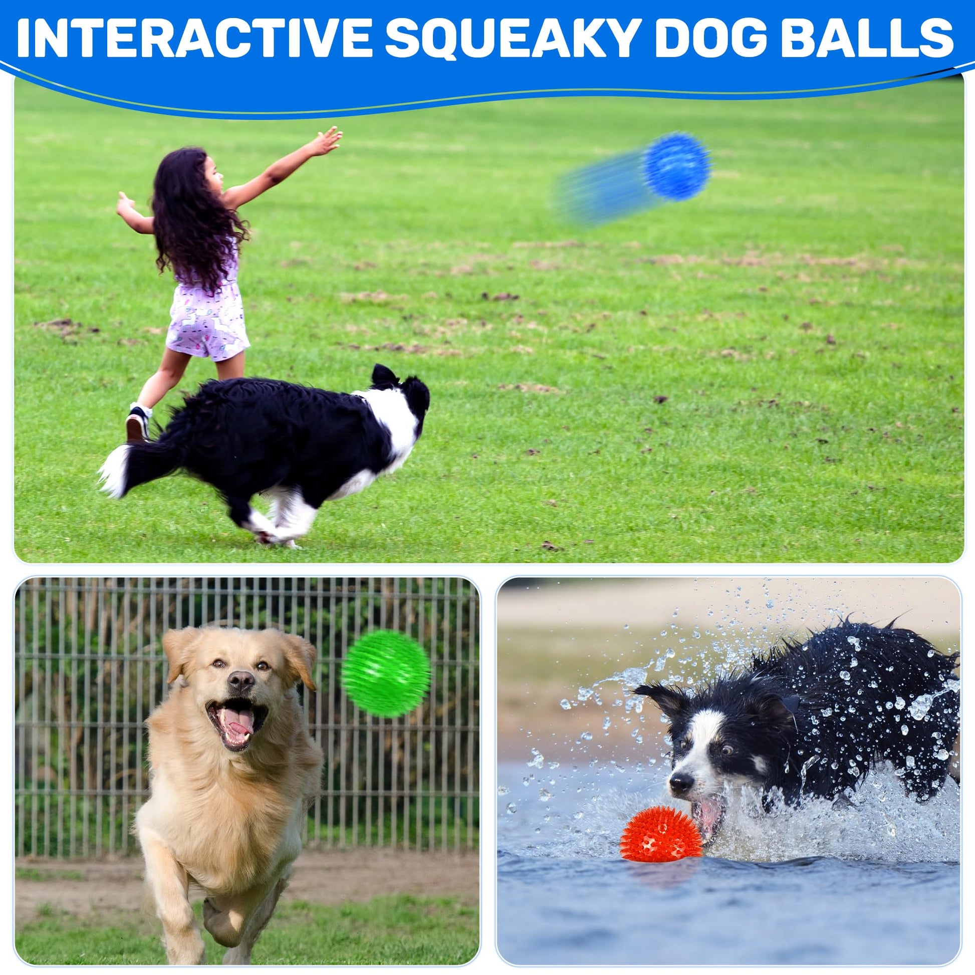 Ousiya 4 Pack 4.5" Up Squeaky Dog Balls, Spiky Dog Toy Balls