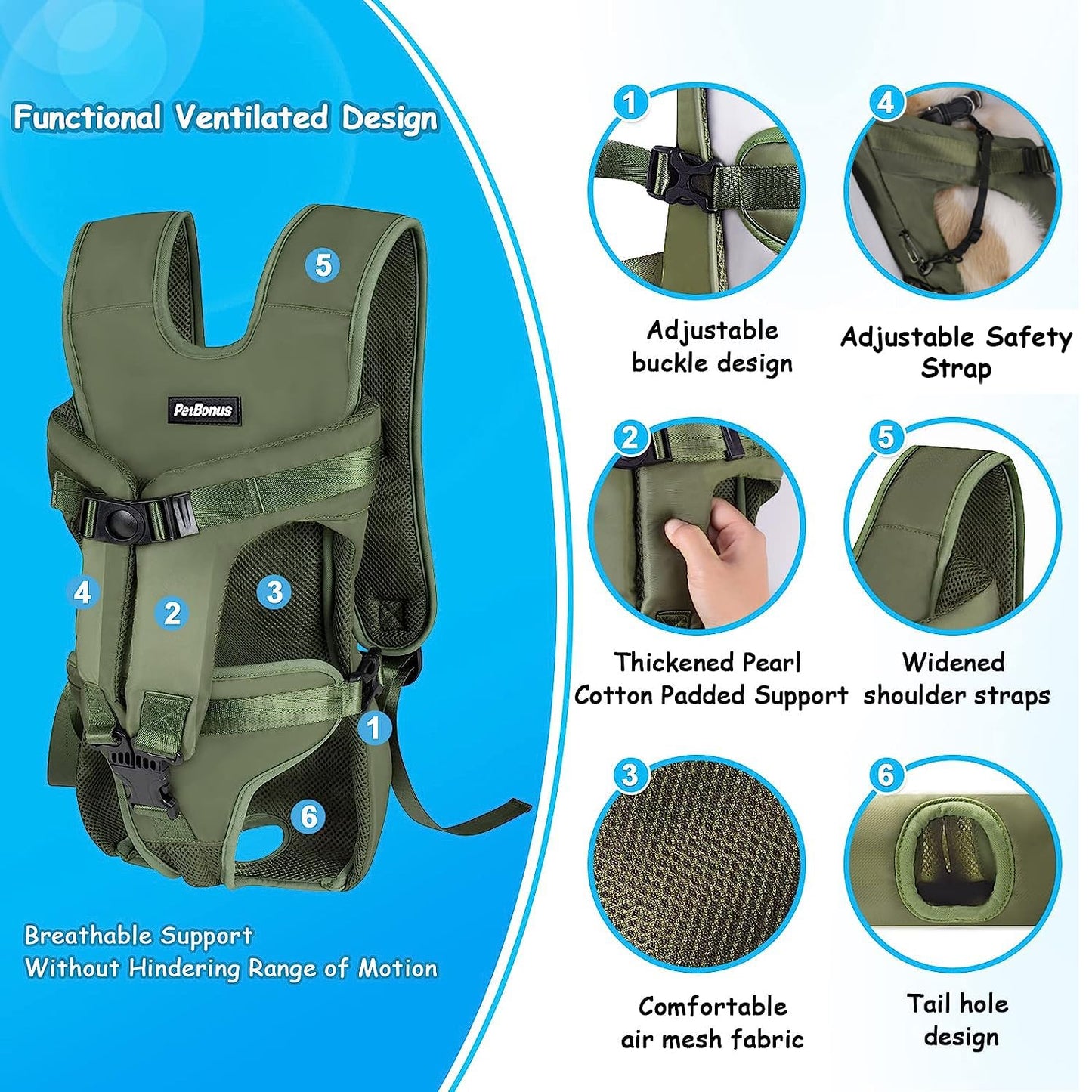 PetBonus Pet Front Dog Carrier Backpacks, Adjustable Pet Backpack