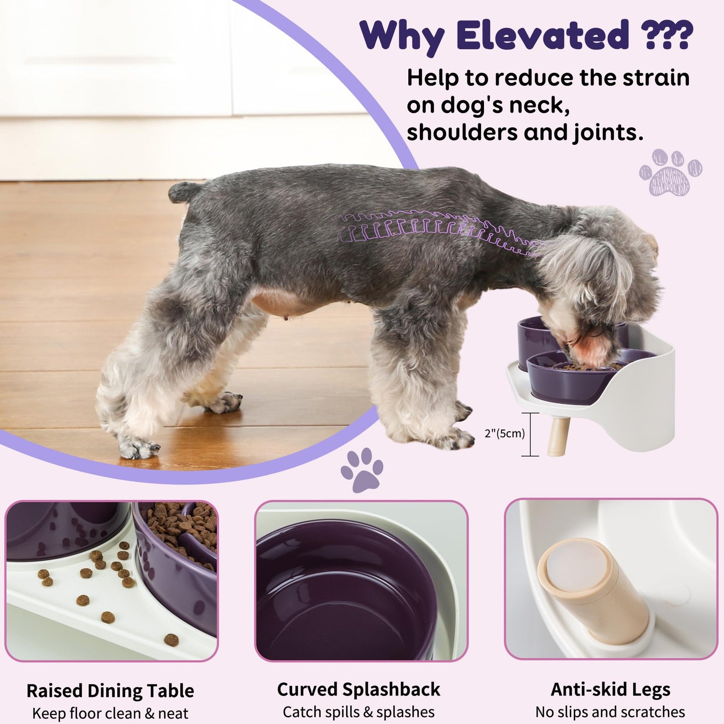 Elevated Slow Feeder Dog Bowls Ceramic Food and Water Bowl Set