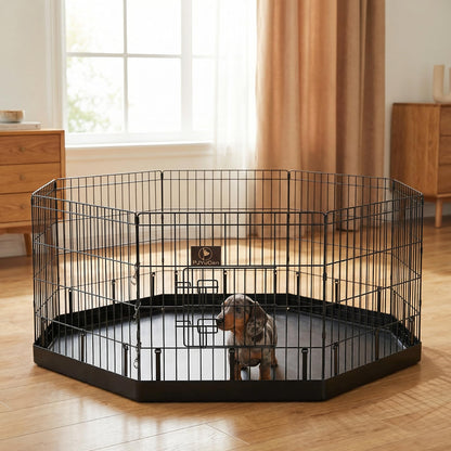 PJYuCien Dog Playpen with Bottom Pad Metal Foldable Exercise Kennel