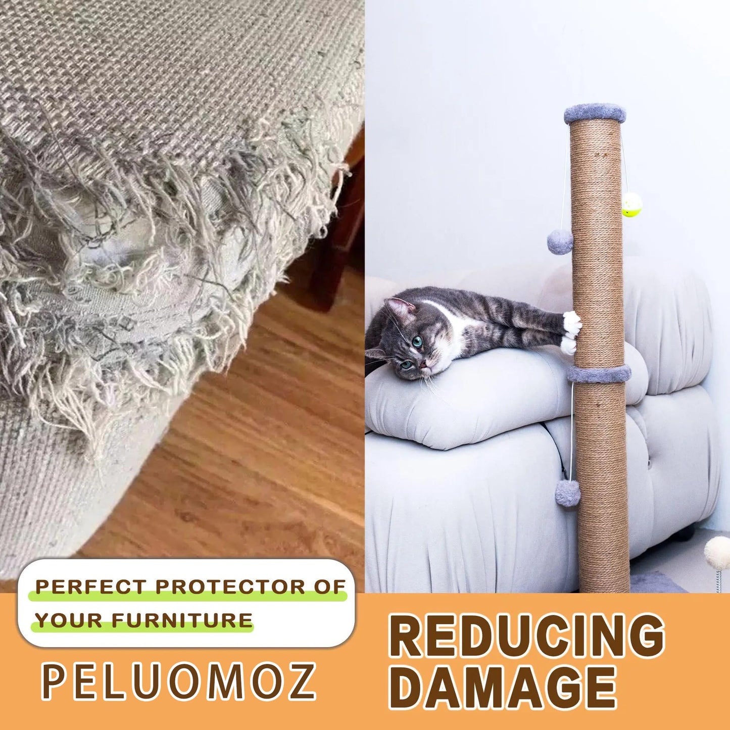 PELUOMOZ Tall Cat Scratching Post Large Cat Scratch Post for Tree