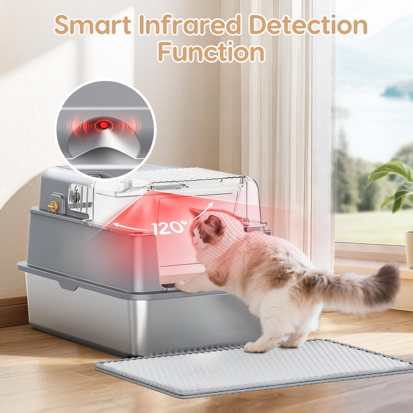 L7 Ultra-Stainless Steel Litter Box with Smart Odor Control System Mat