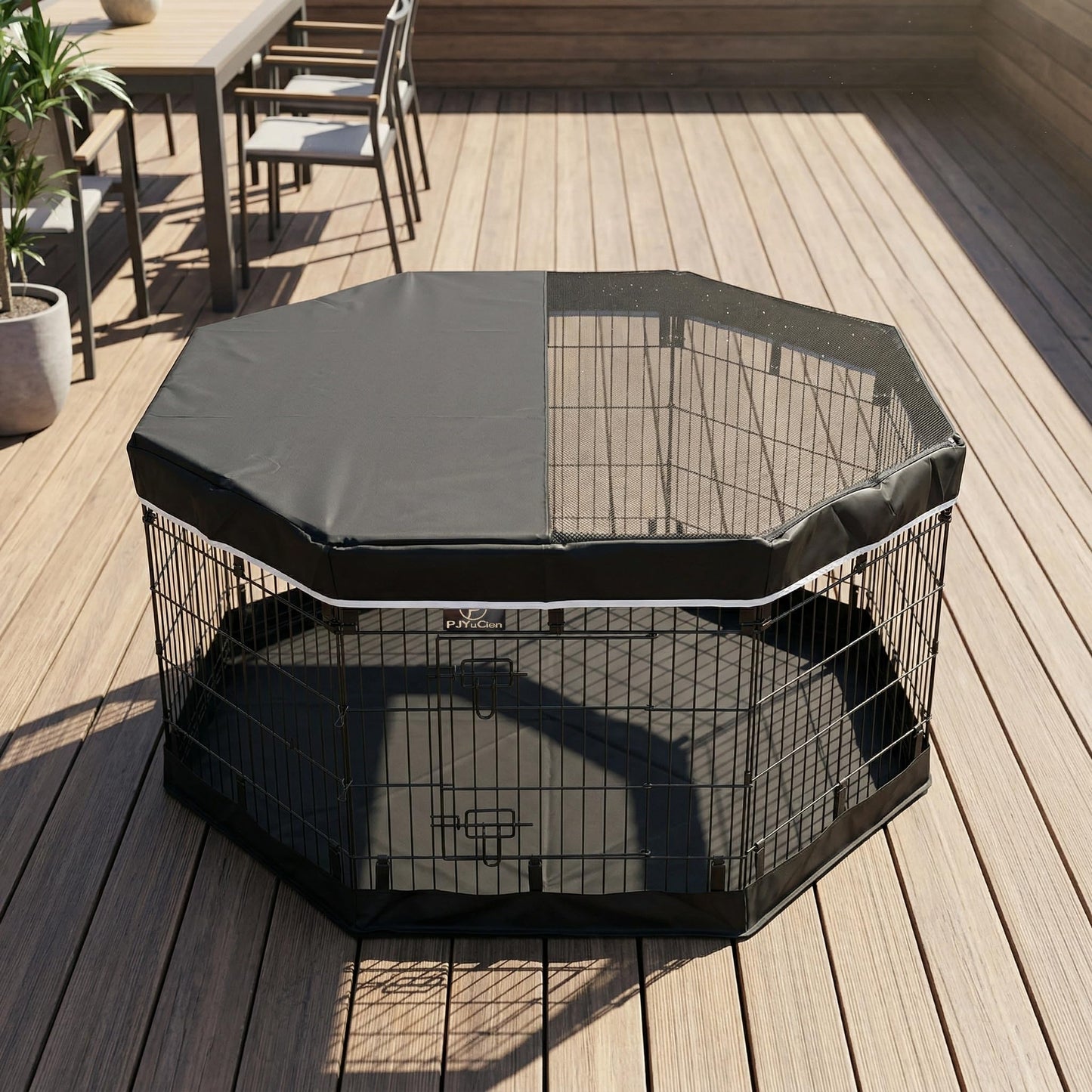 PJYuCien Dog Playpen with Top Cover and Bottom Pad Metal Cover