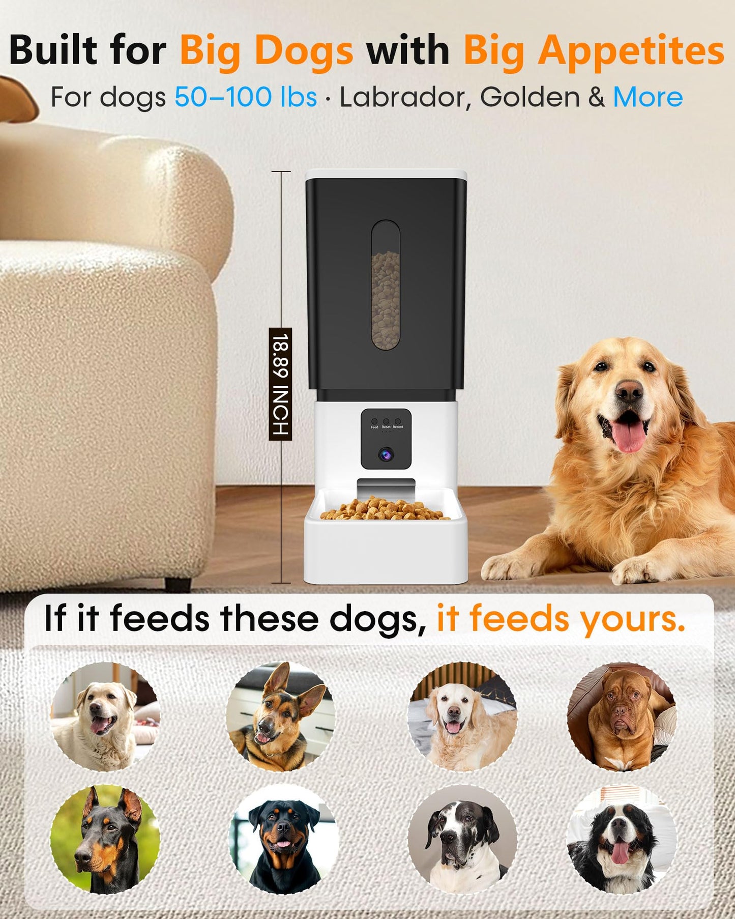 Large Breed Automatic Dog Feeder: /50 Cups with HD 1080P Camera Feeder