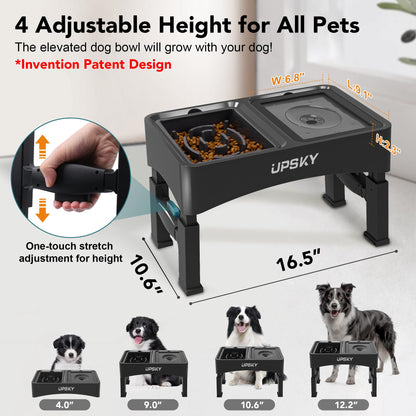 UPSKY 2-in-1 Elevated Dog Bowls Slow Feeder, 4 Height Adjustable Bowl
