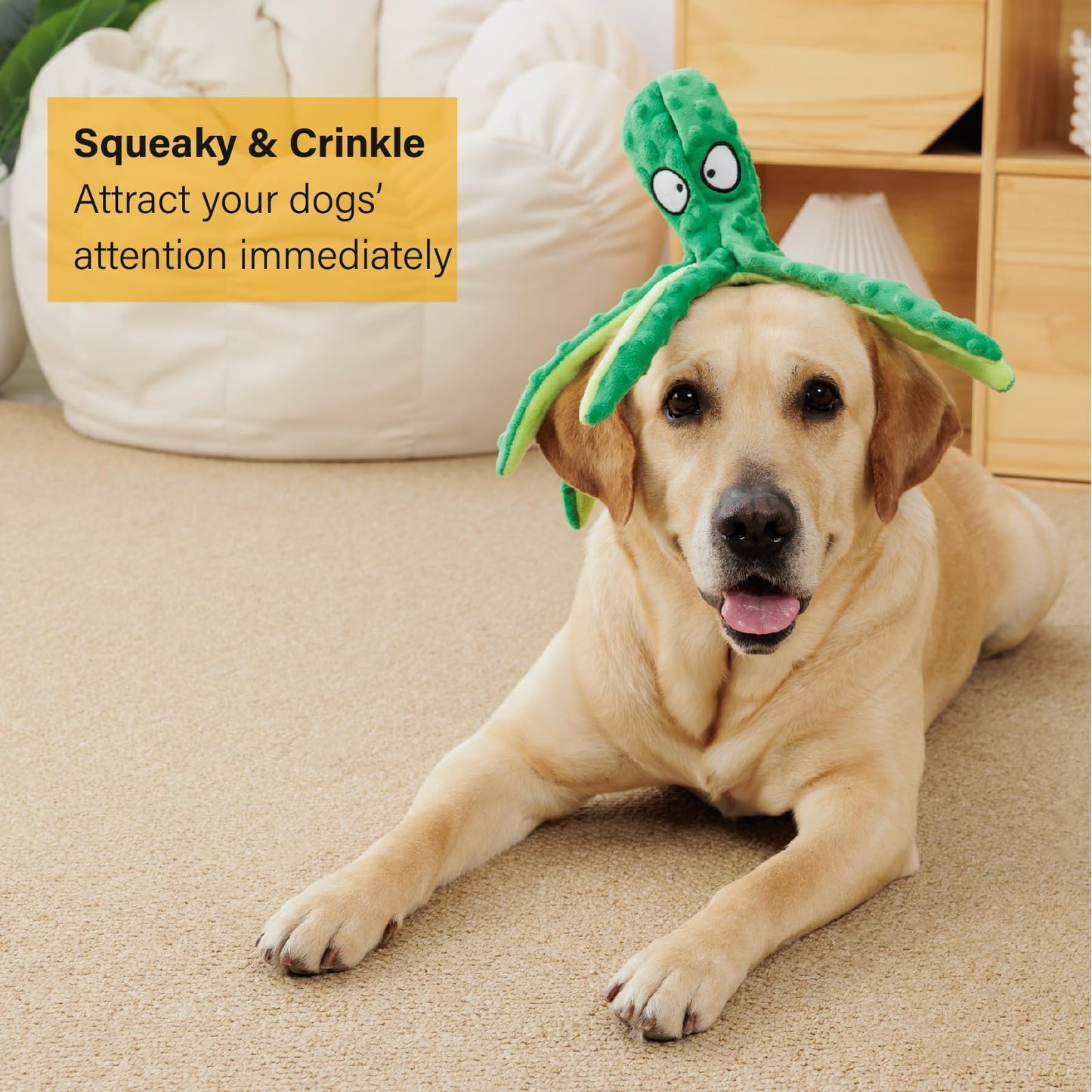 CPYOSN Dog Squeaky Toys Octopus No Stuffing Crinkle Plush Dog Toys