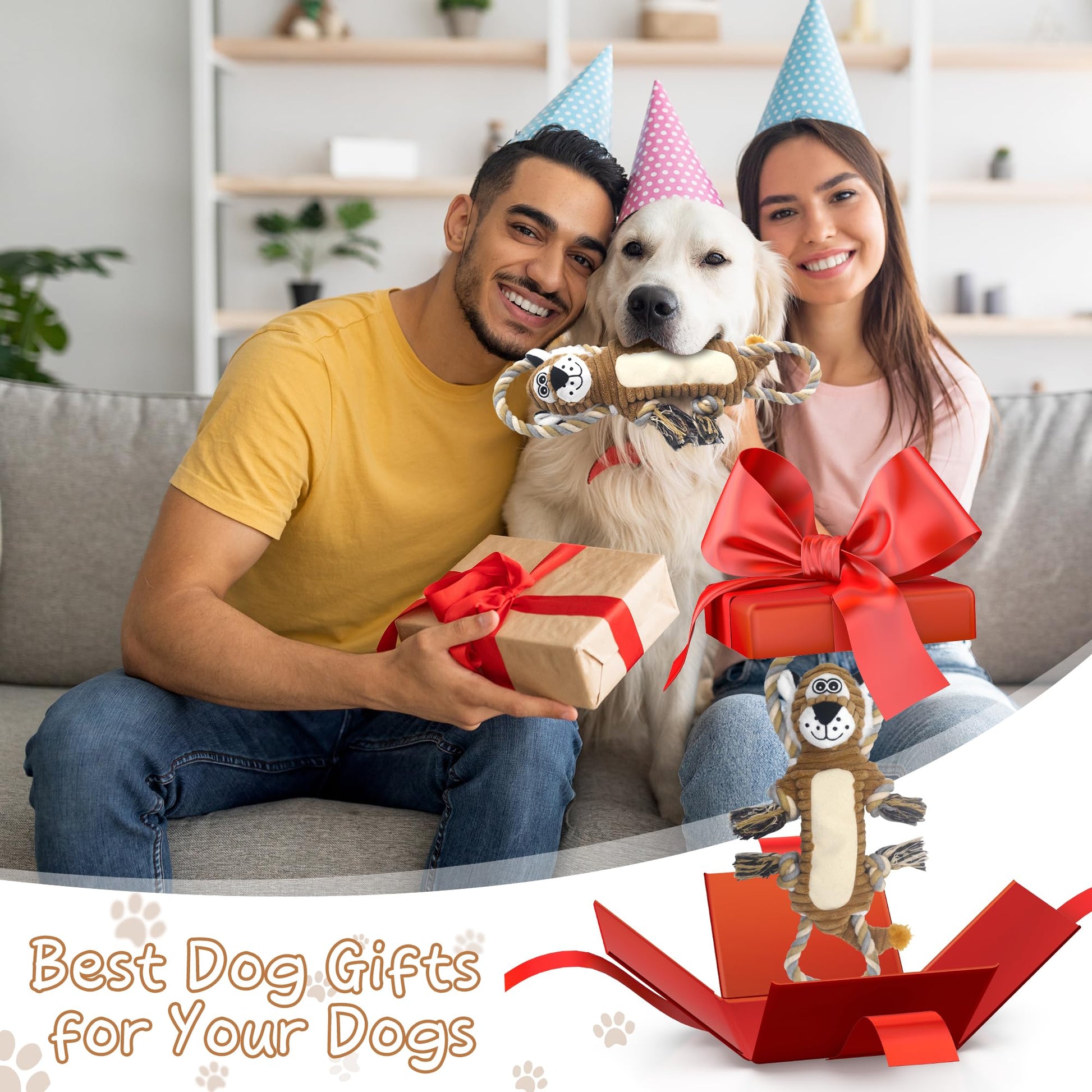 BUYPOW Squeaky Dog Toys, Interactive Tug of War Puppy Toys, Plush