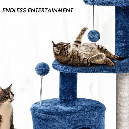 ClevaHome Small Deep Denim Cat Tree for Small Spaces, Kittens, Toy