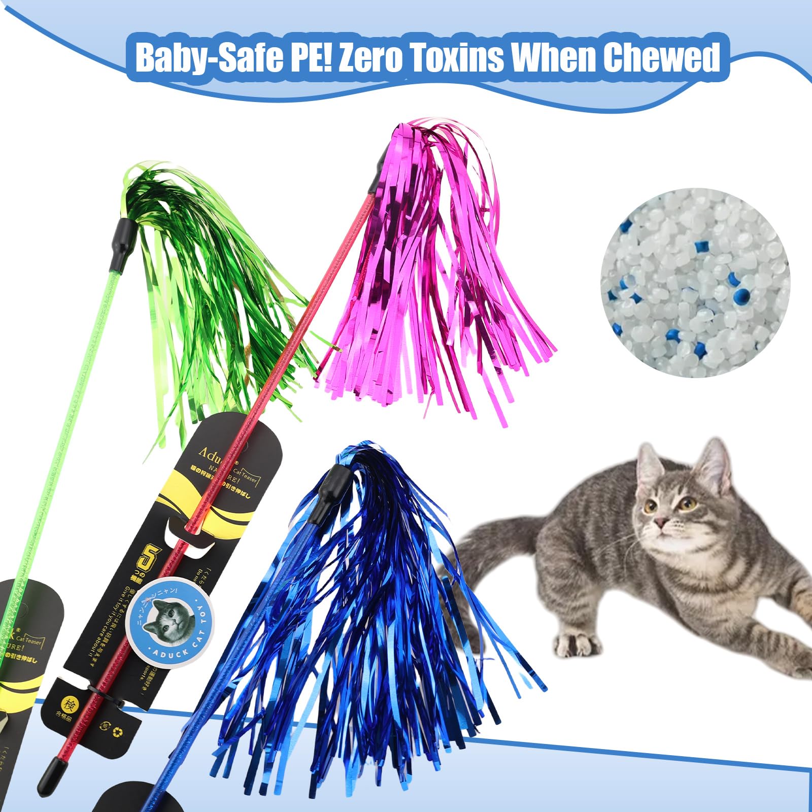 ADUCK Interactive Cat Teaser Wand Toy with Tassels Durable Cat Wand