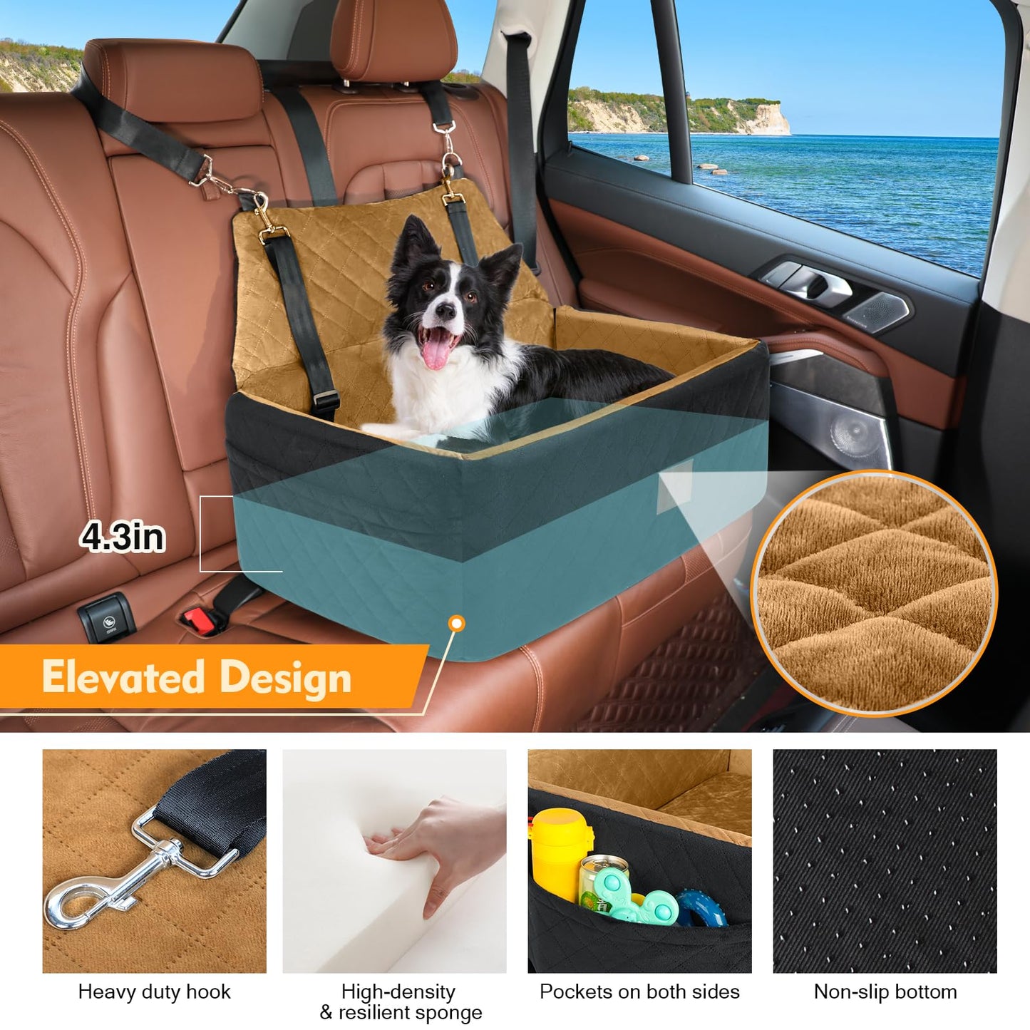 NEEZUKAR Dog Car Seat for Large Medium Dogs,Washable Pet Car Seat