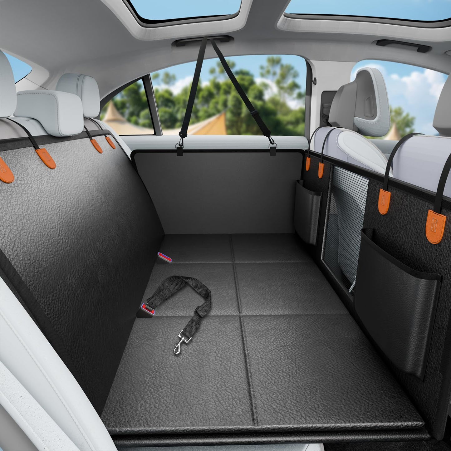 Dog Car Seat Cover for Back Seat with Hard Bottom, PU Leather Seat