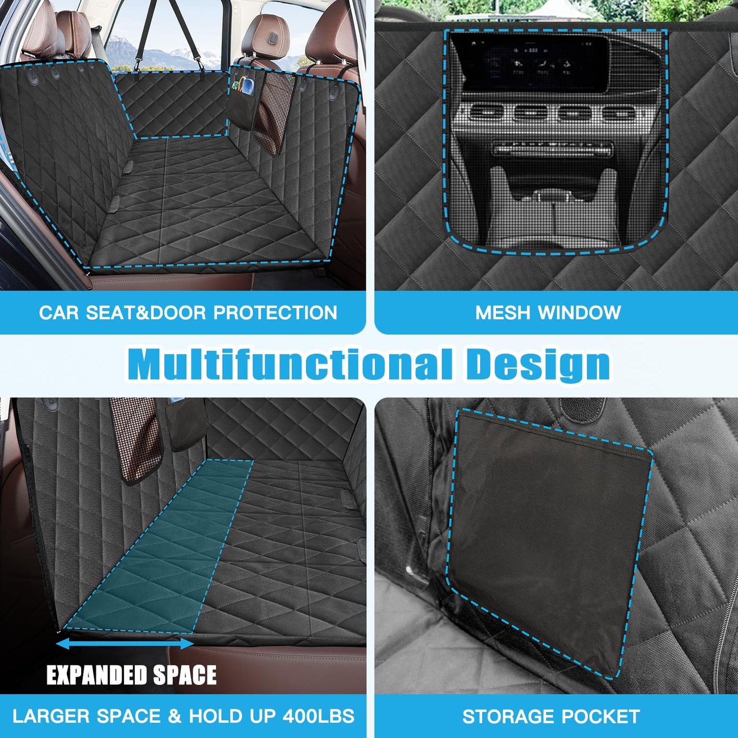Kytely Back Seat Extender for Dogs,Hard Bottom Dog Car Seat Cover