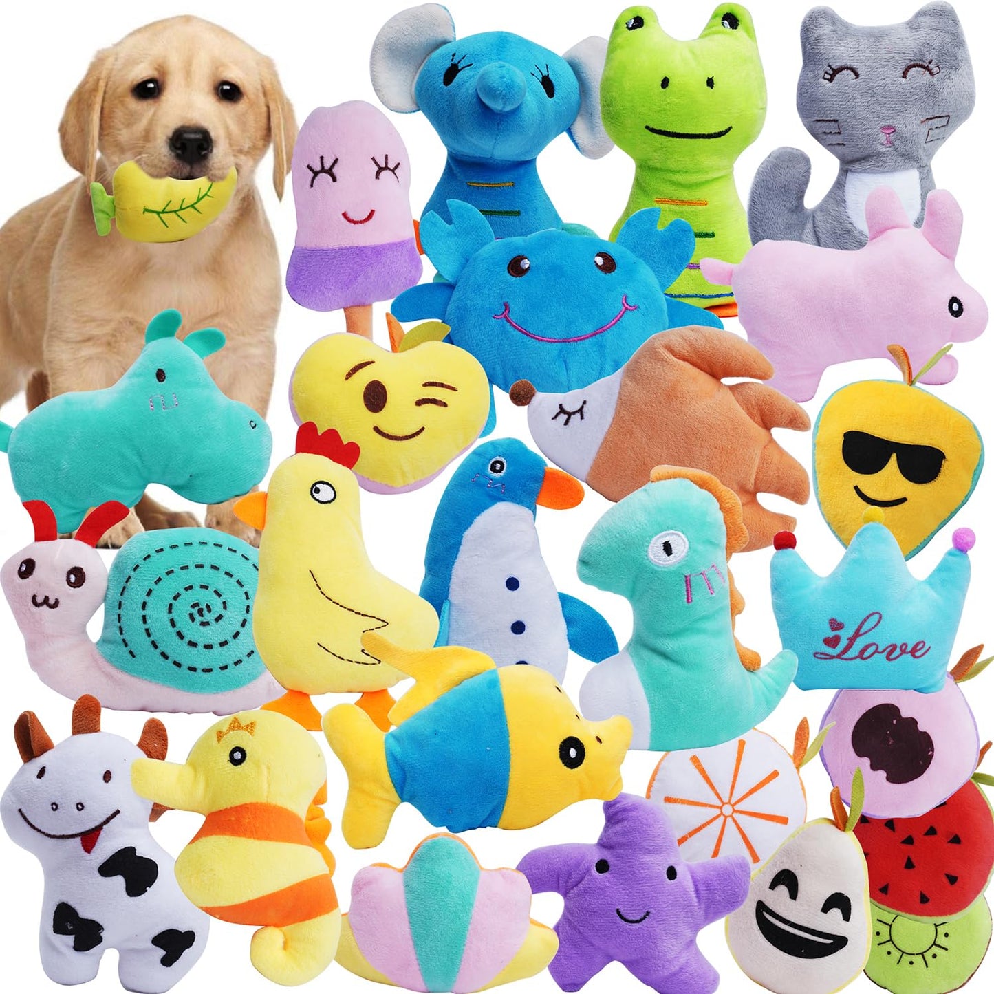HDMOTU Pack of 26 Soft Small Medium Dog Squeaky Toys,Cute Puppy