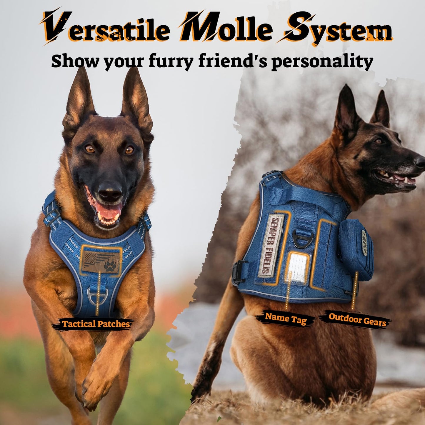 rabbitgoo Dog Harness Medium Sized No Pull, Tactical Service Pet Vest