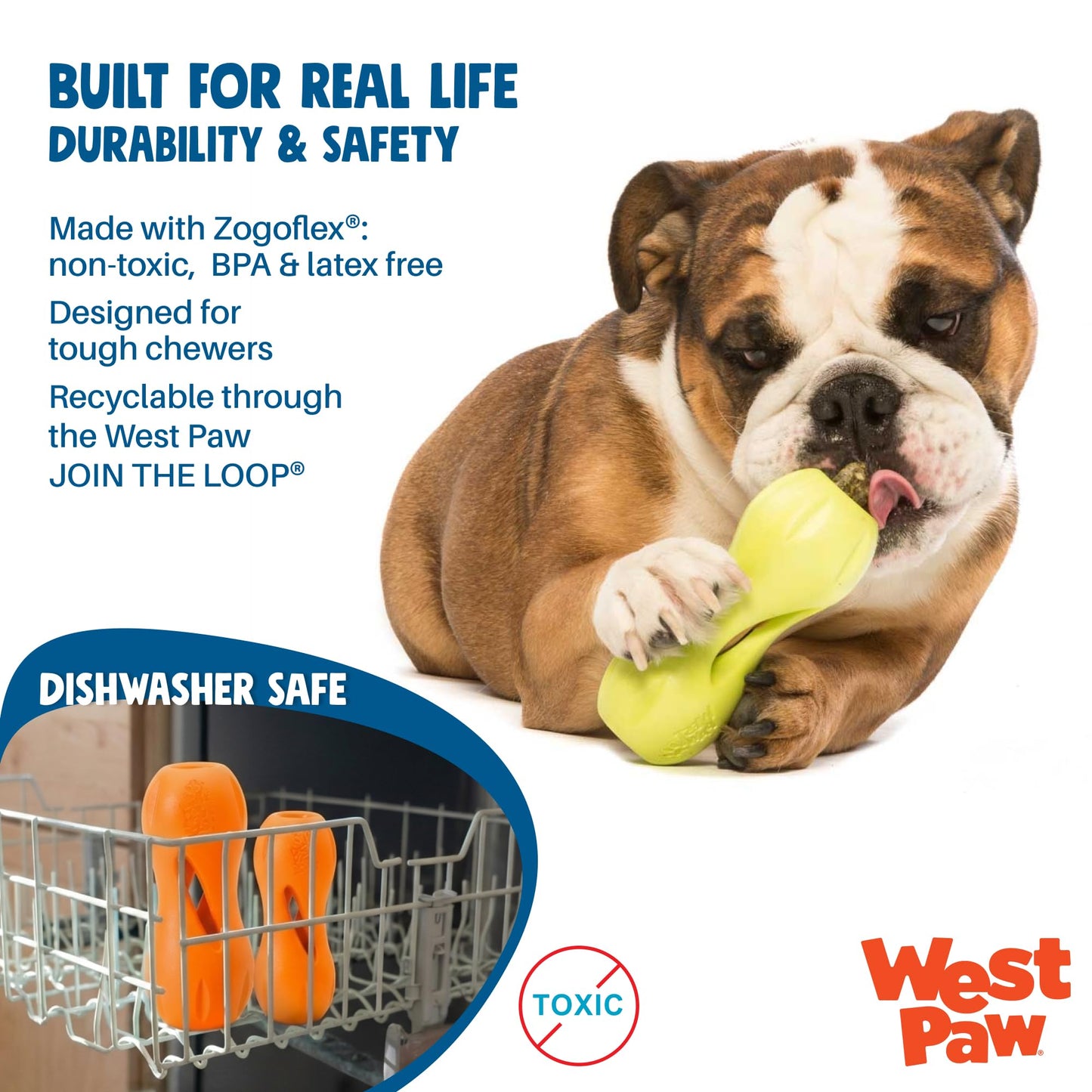West Paw Qwizl Durable Zogoflex Dog Puzzle Toy for Mental Toy