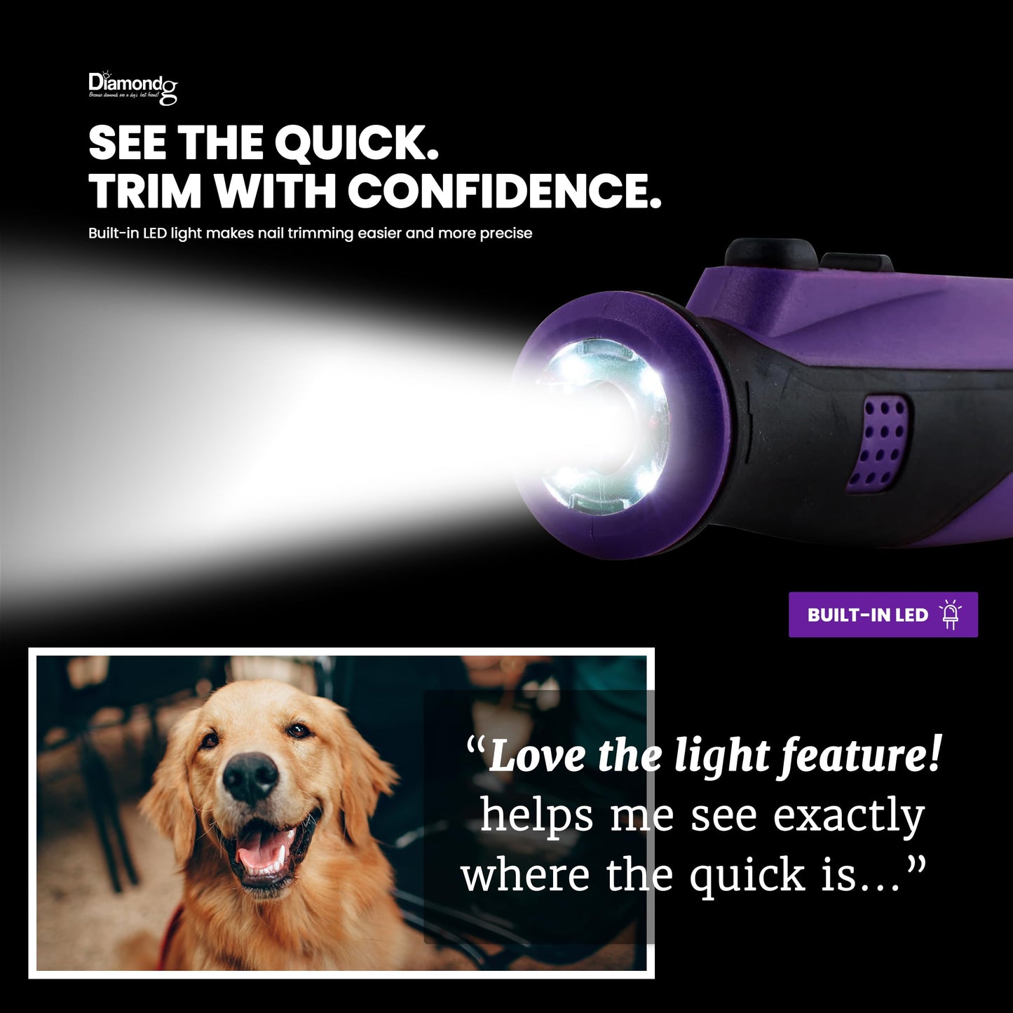 Diamondg Cordless Dog Nail Grinder with Quiet Sound LED Tip Trimmer
