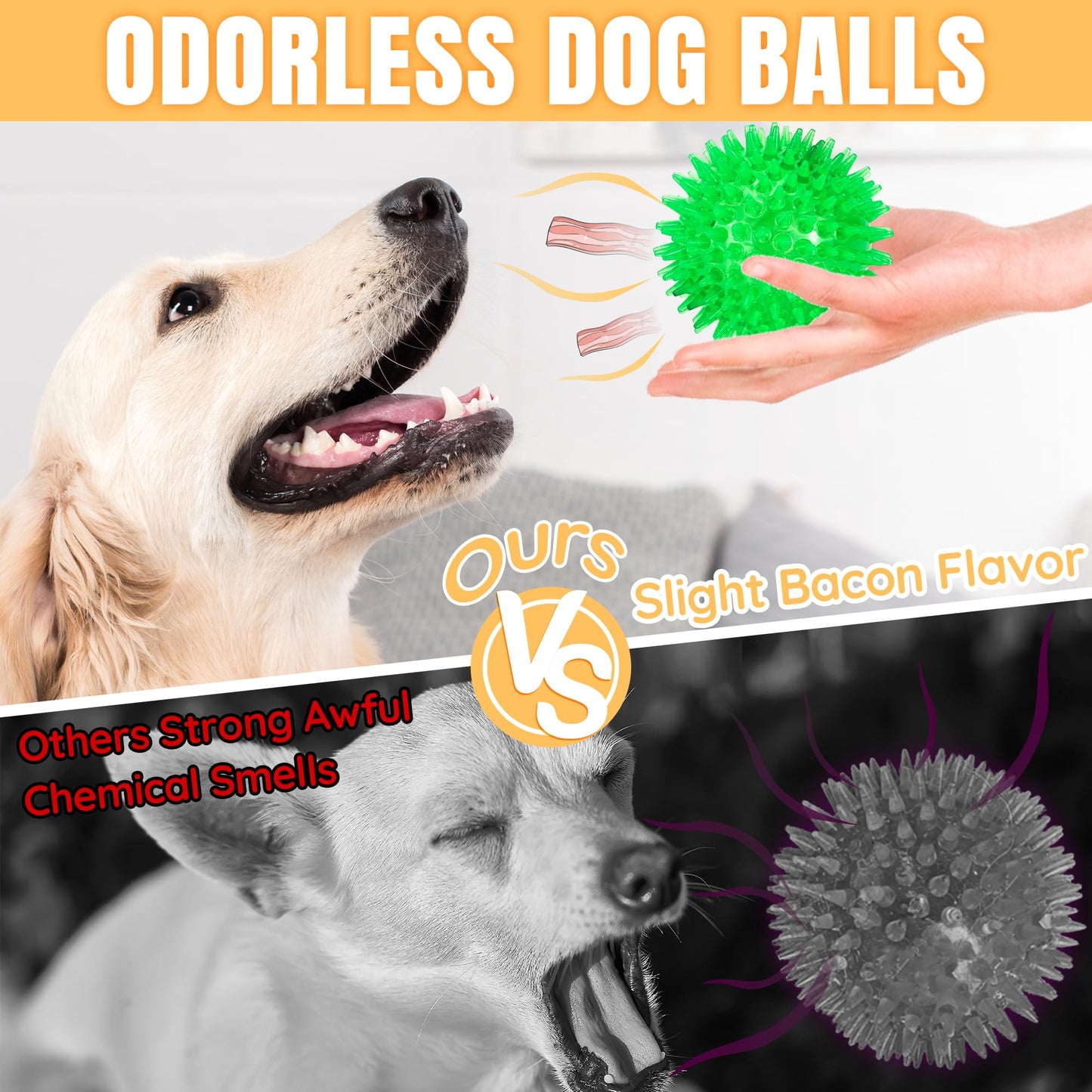 LECHONG 6-Pack 3.5” Squeaky Dog Balls, Durable Soft Spiky Chew Chew