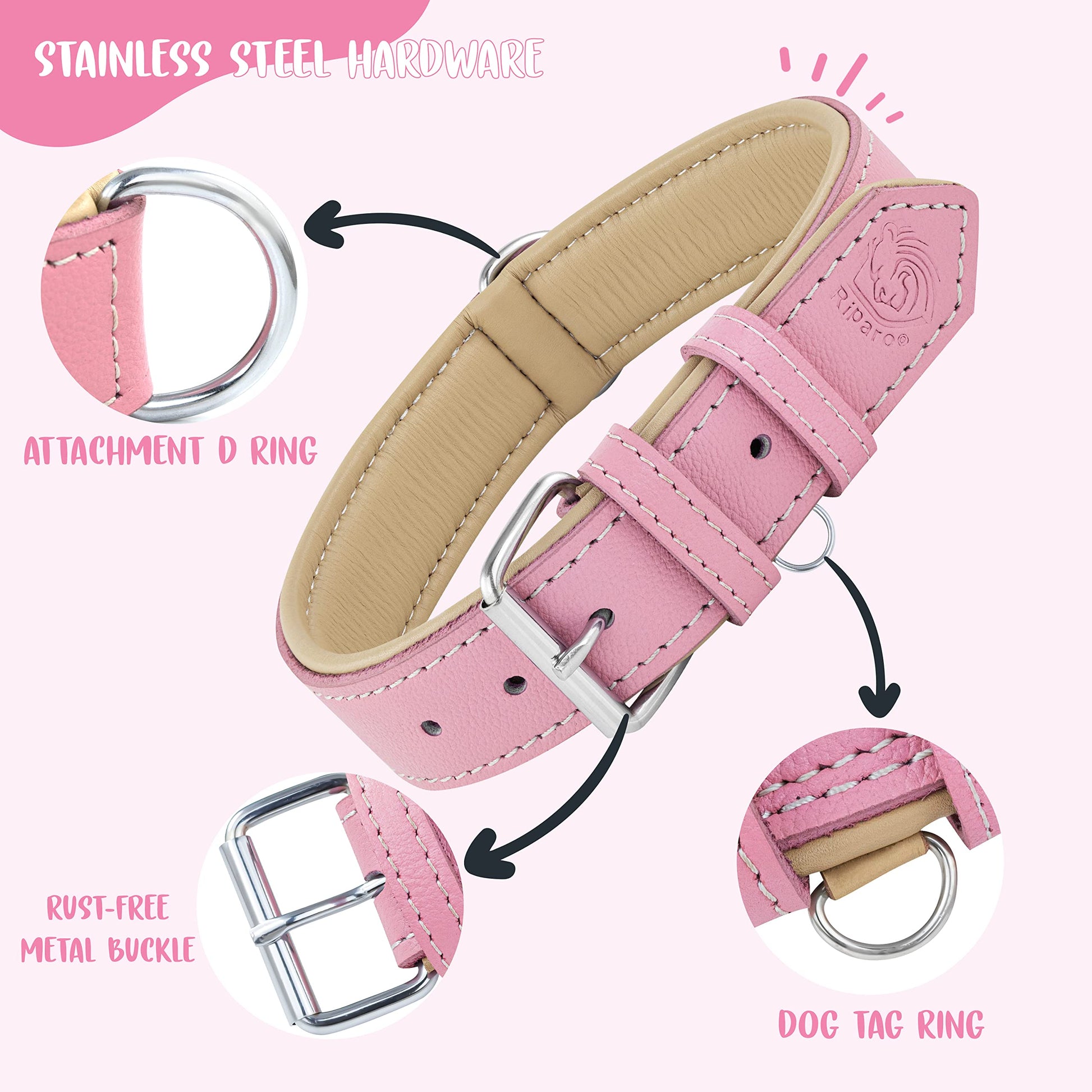 Riparo Dog Collar, Puppy Collar, Leather Dog Collar with Dog Collar